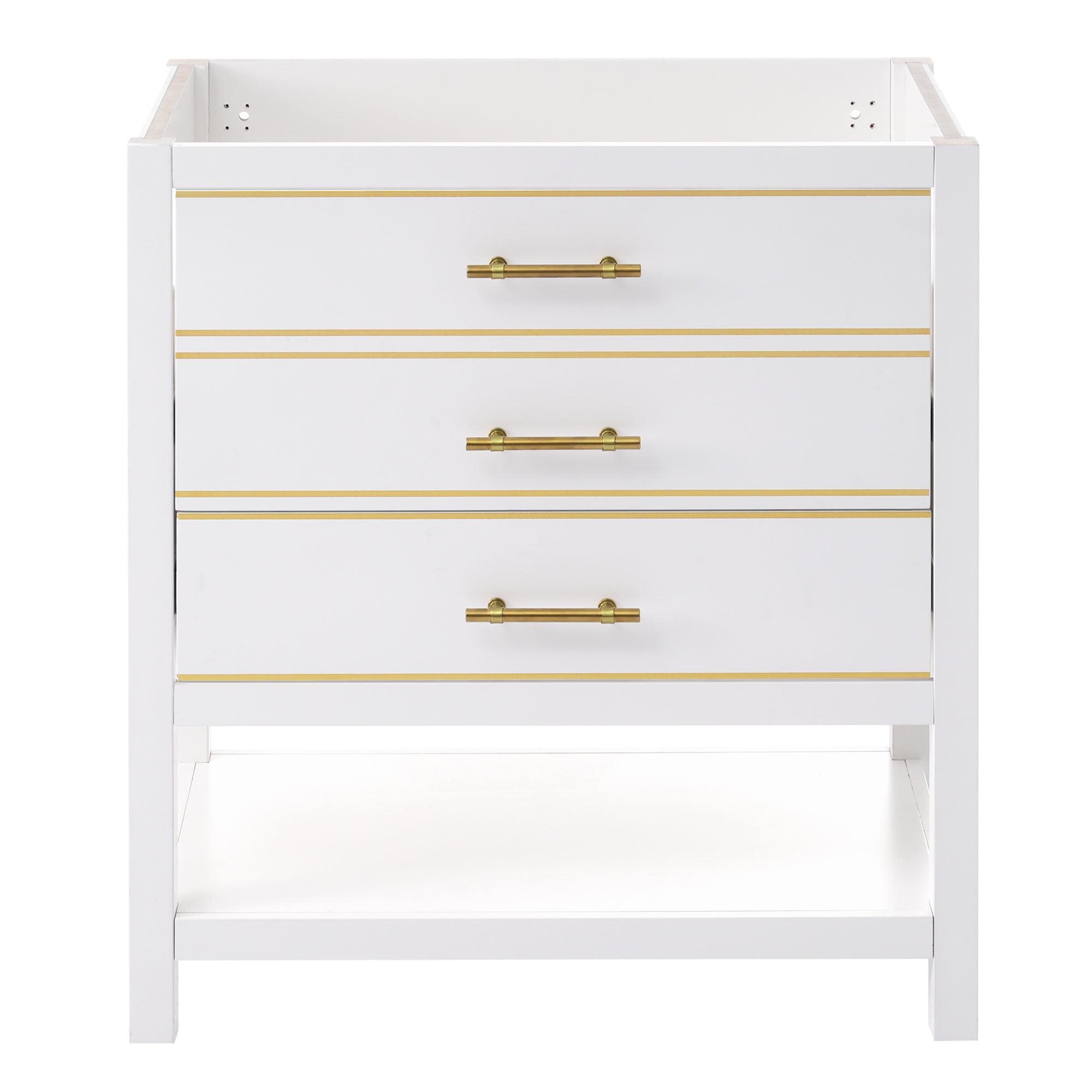 White and Gold 30" Bathroom Vanity Cabinet with Open Storage