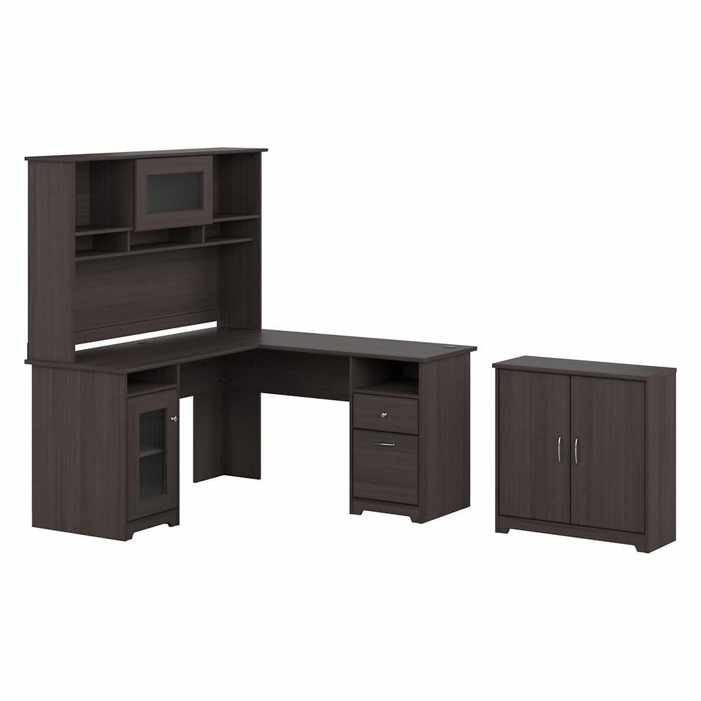 Heather Gray L-Shaped Desk with Hutch and Storage Cabinet