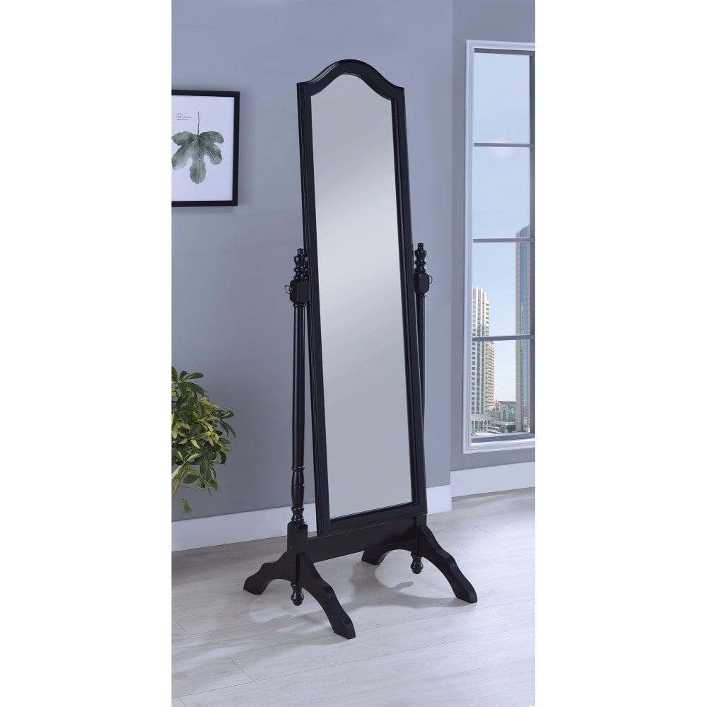 Cabot Full Length Black Wood Cheval Mirror with Arched Top