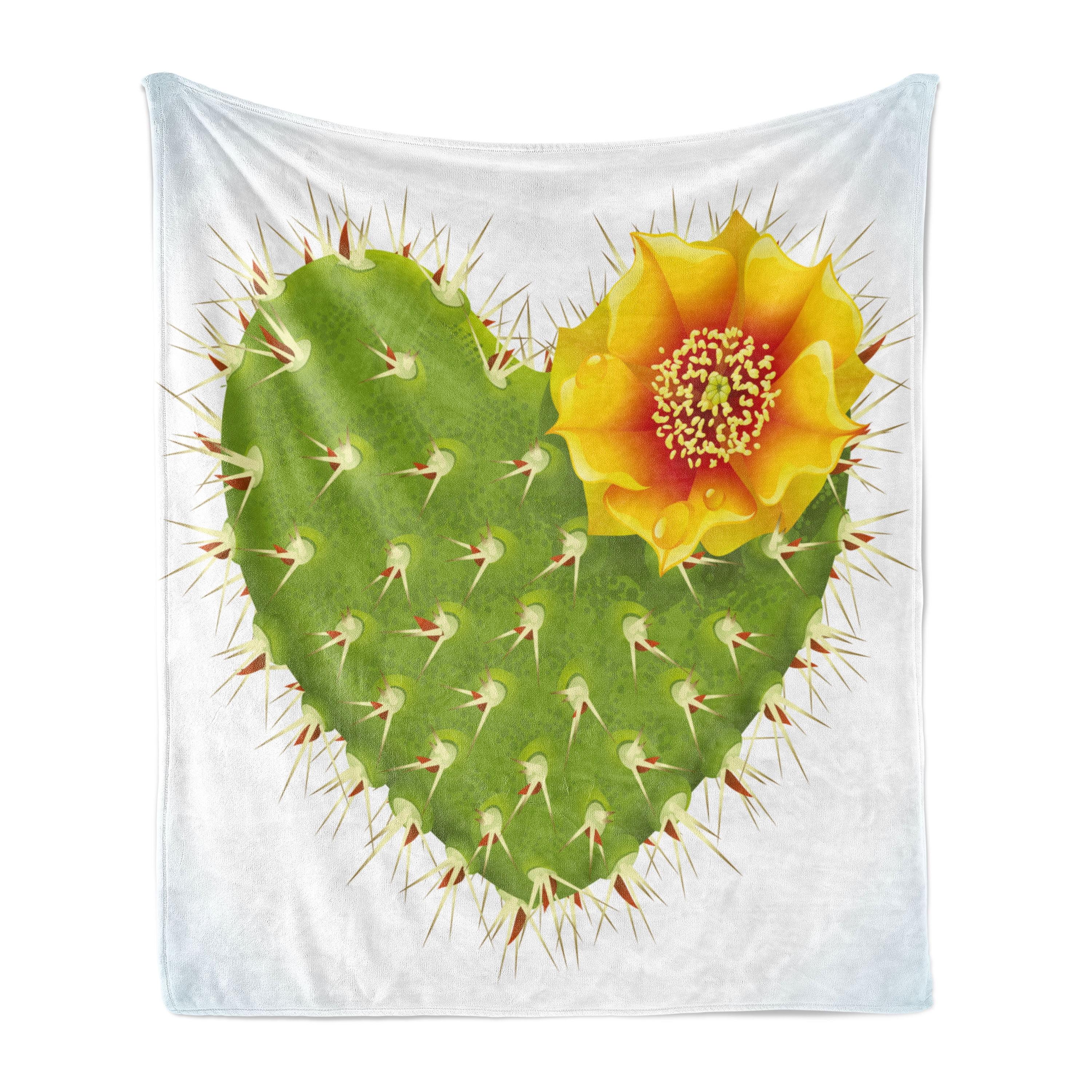 Green and Yellow Cactus Heart Fleece Throw Blanket