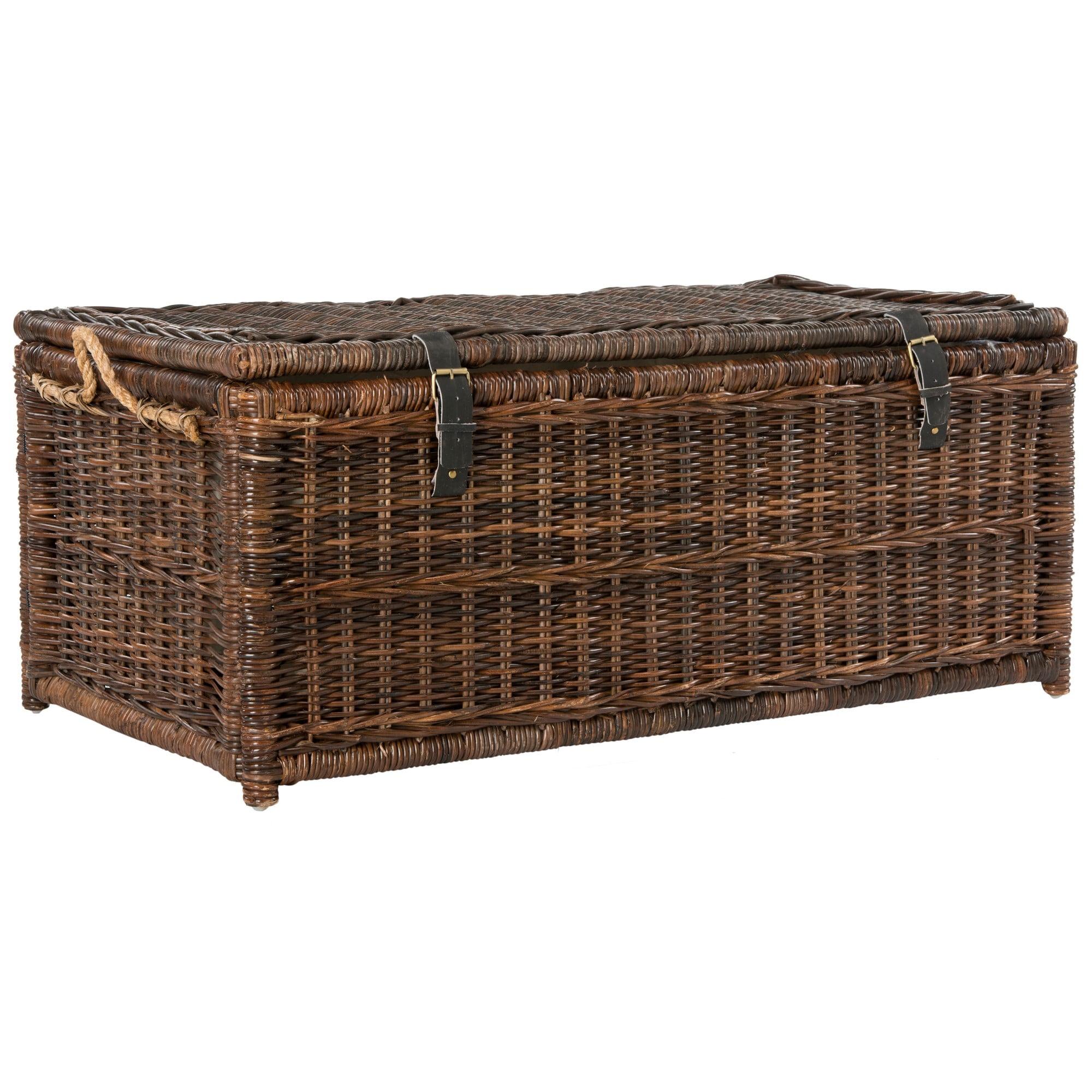 Chestnut Brown Hand-Woven Wicker Large Storage Trunk