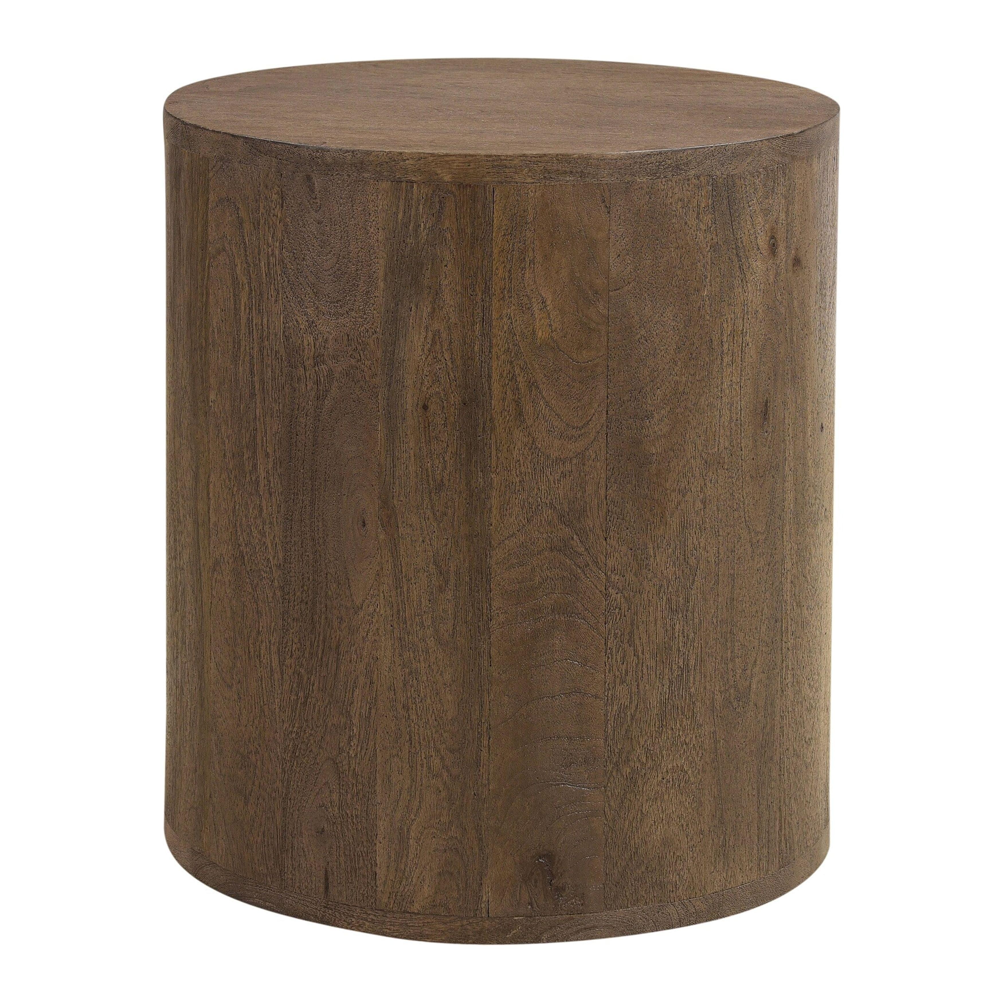 Cylindrical Solid Mango Wood Coffee Table in Dark Brown