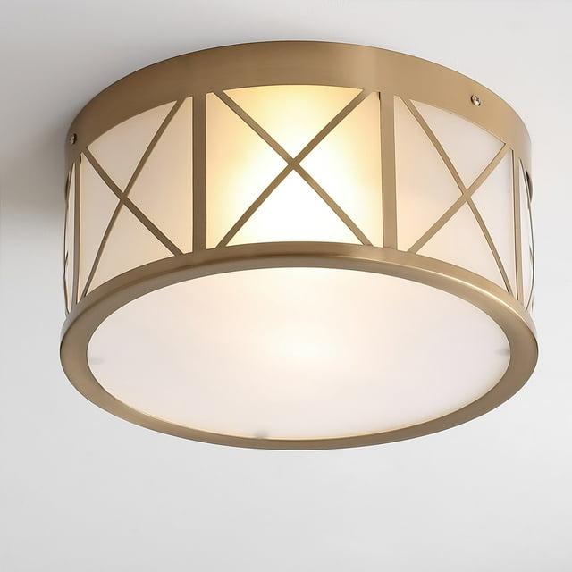 Cadence 13" Drum Metal/Glass Flush Mount, Brass Gold