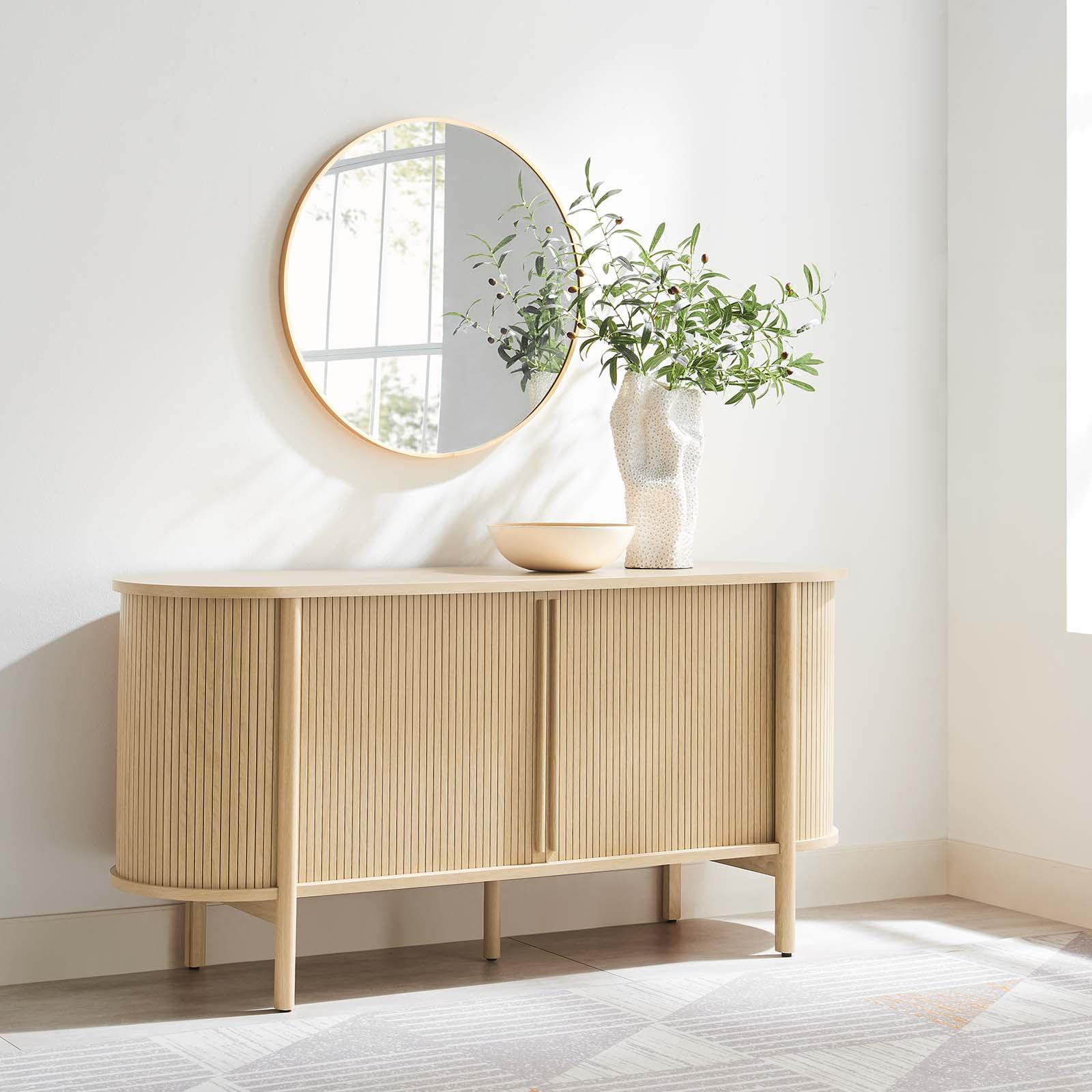 Modway Cadence Modern Wood Sideboard with Open Shelving in Oak