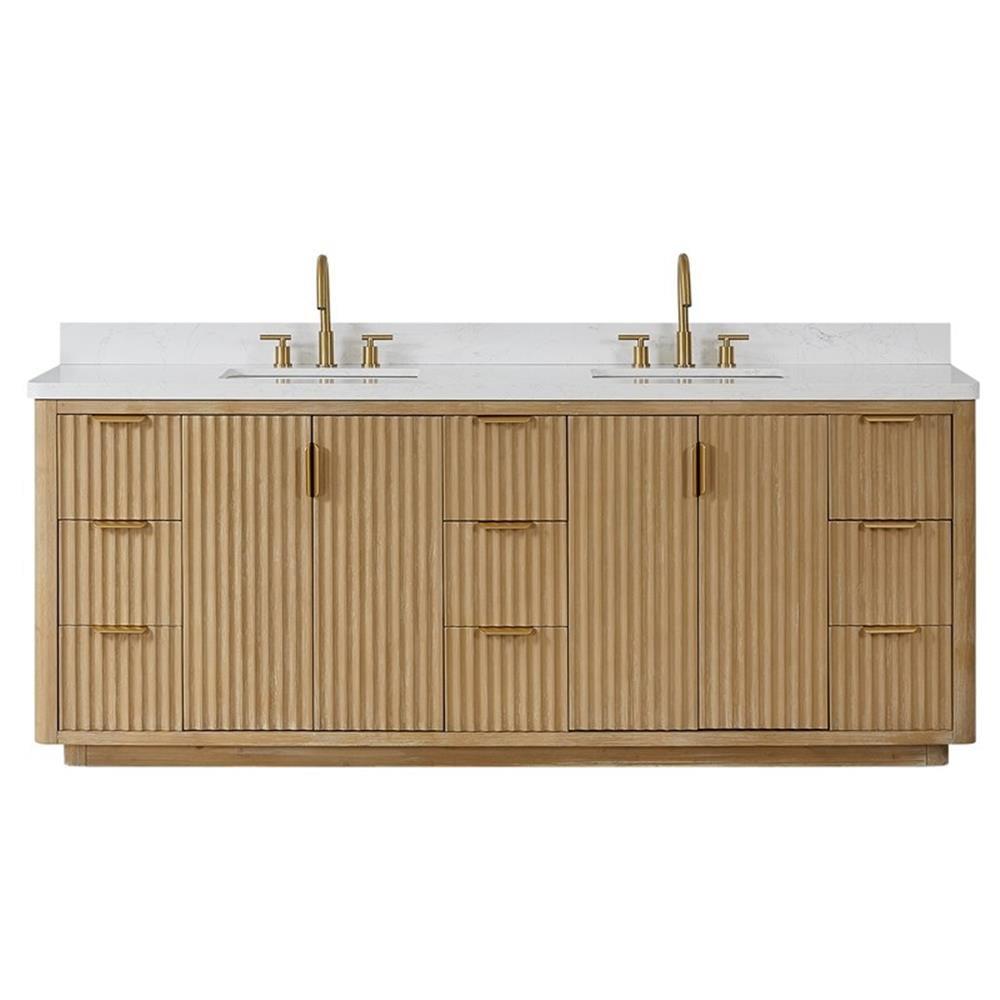 Cadiz 84" Double Bathroom Vanity in Washed Ash Grey w/Lightning White Composite