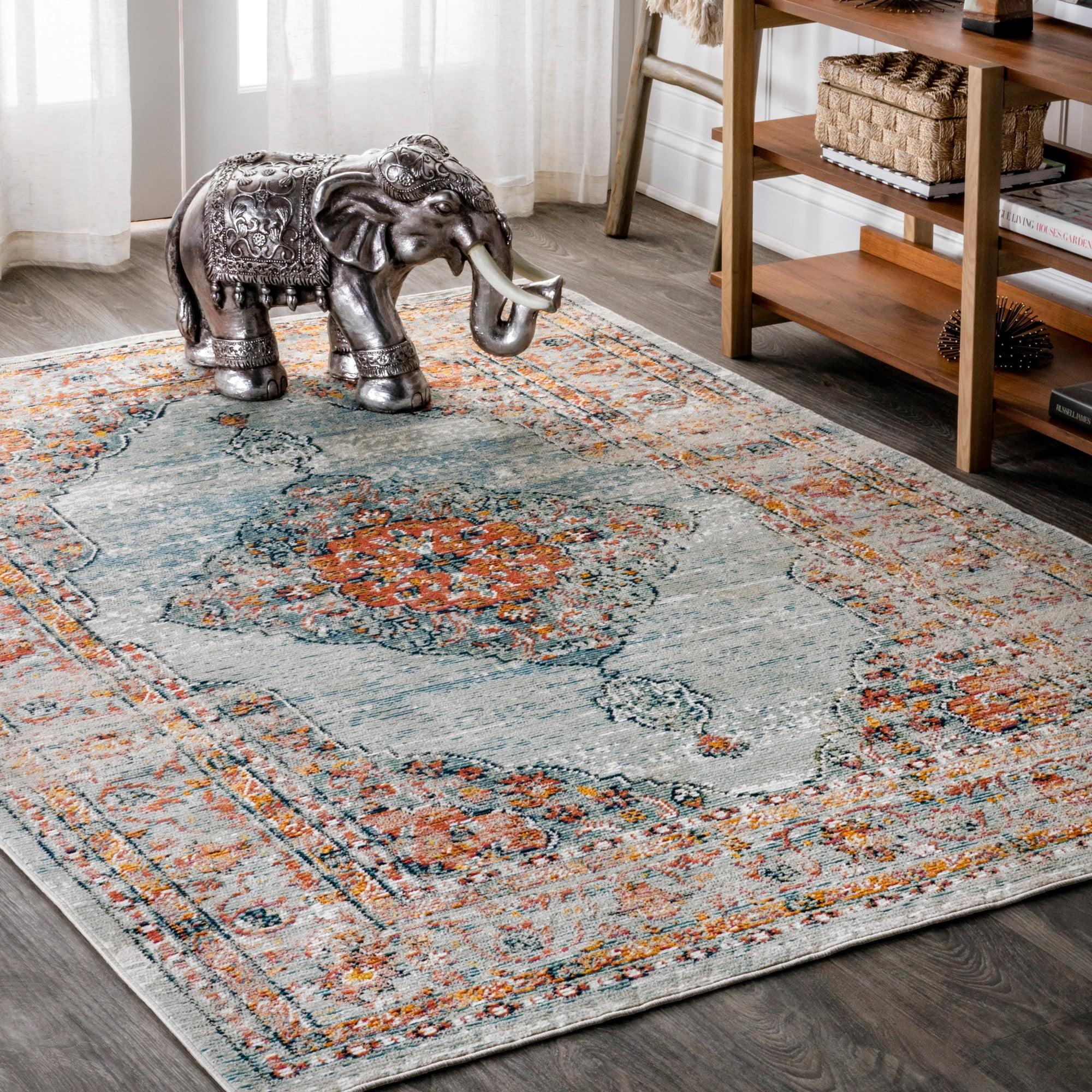 4'x6' Cadiz Vintage Medallion Area Rug, Coral/Turquoise - JONATHAN Y