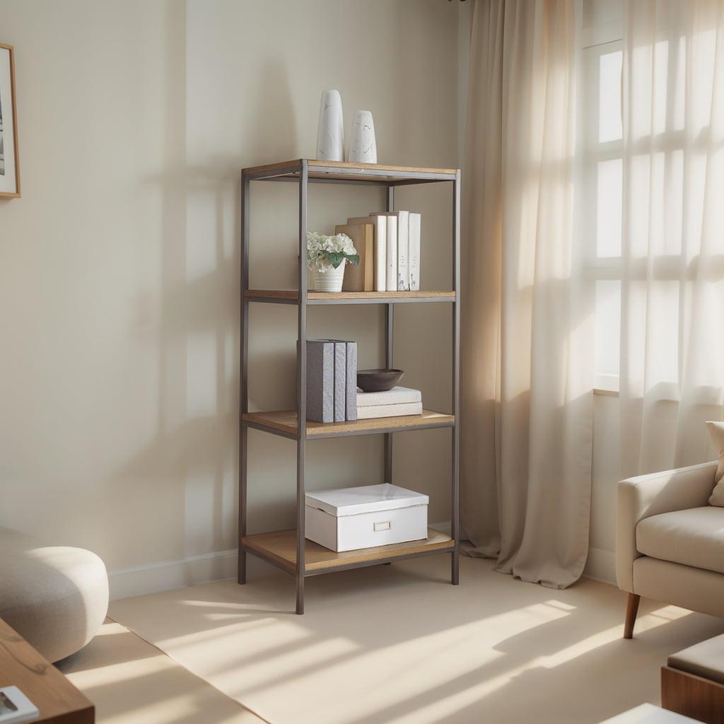 Caffoz Rustic Bookshelf - 4-Tier Industrial Bookcase with Adjustable Shelves, Vintage Home Office Furniture