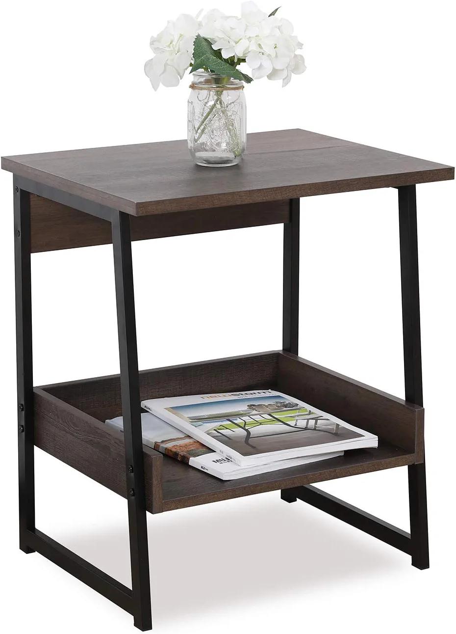 Smoky Oak and Metal 2-Tier Rectangular End Table with Storage