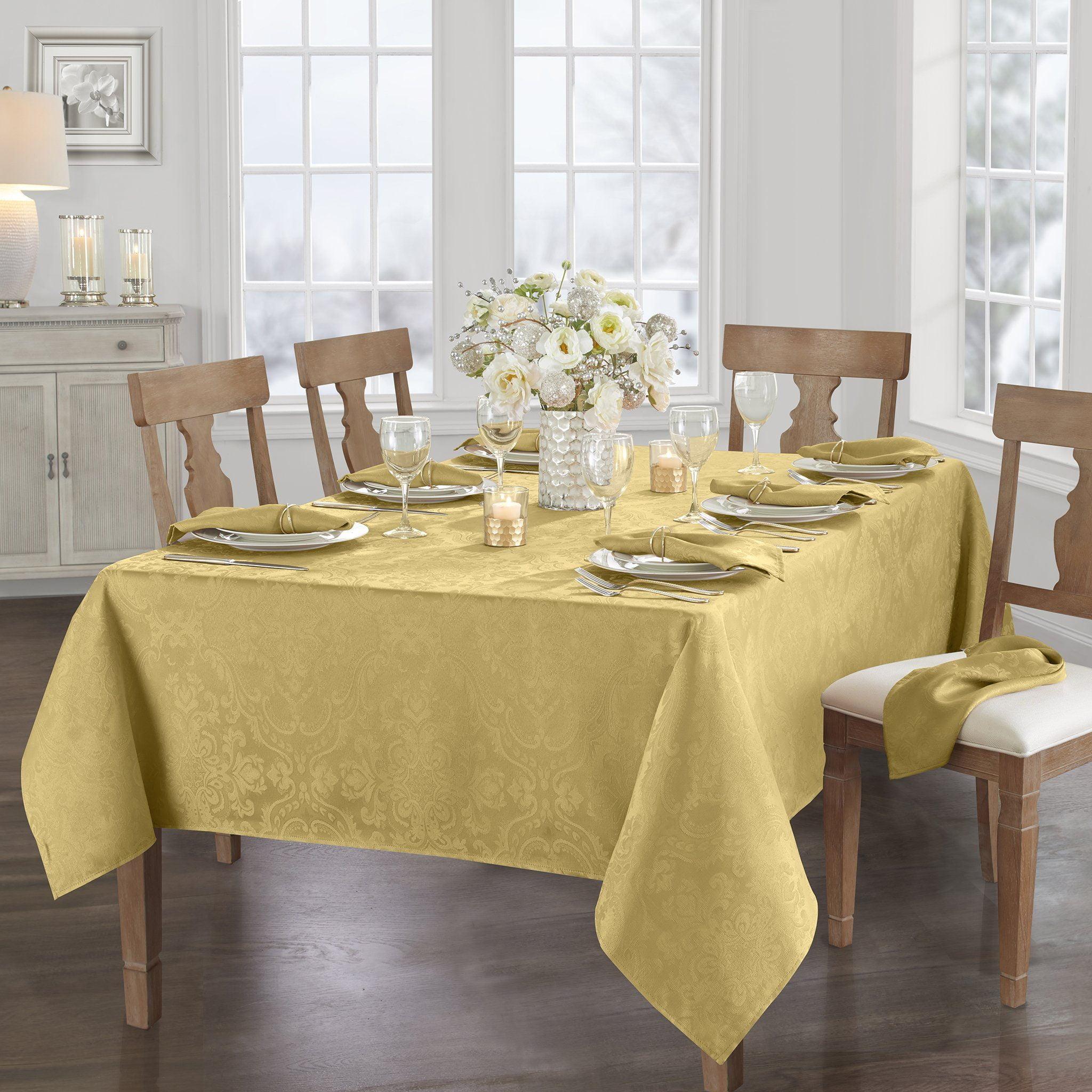 Caiden Elegance Damask Water & Stain Resistant Tablecloth - 52" Square - Gold - Elrene Home Fashions