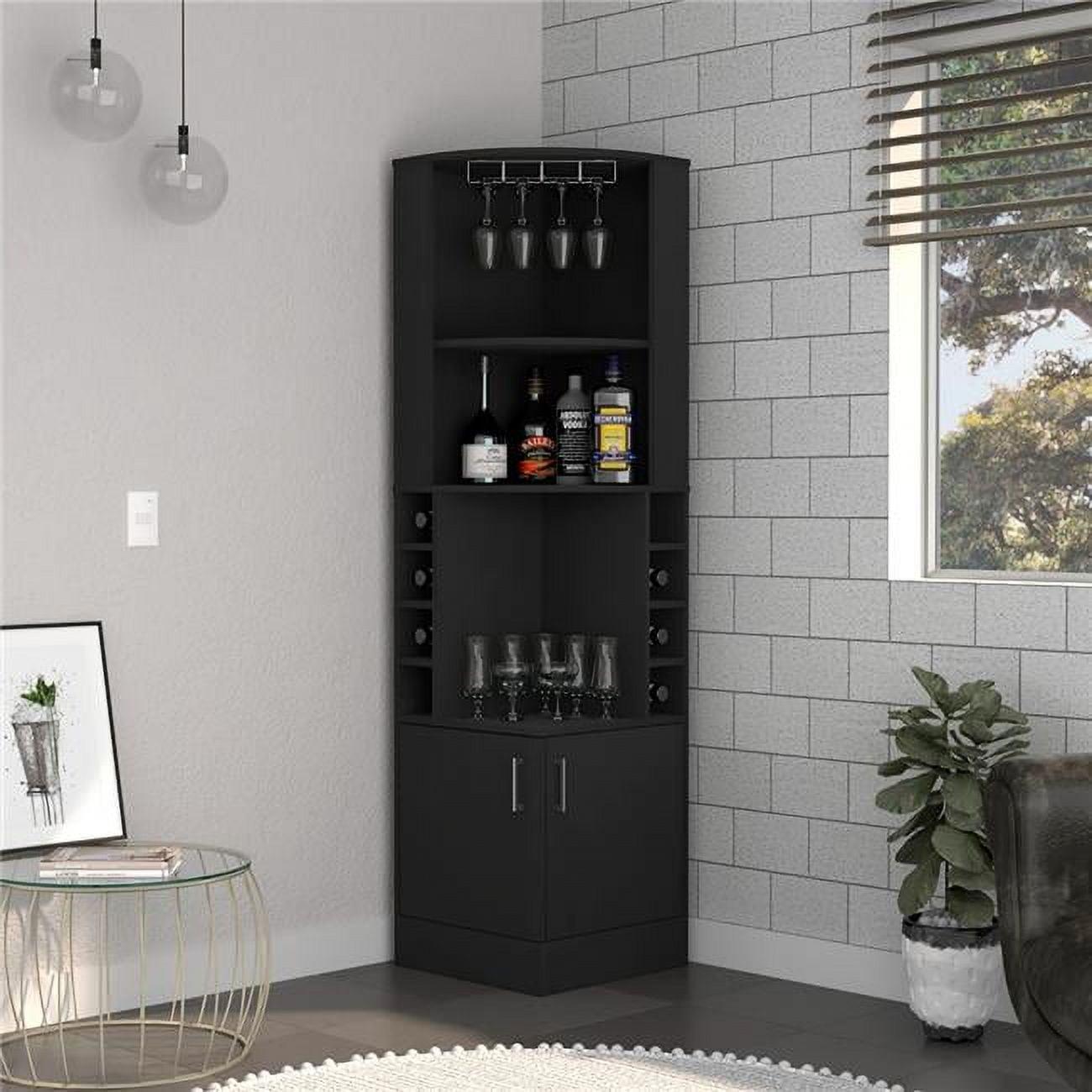 Depot E-Shop Corner Bar Cabinet, Double Door Cabinet, Glass Rack, Eight Built-in Wine Rack