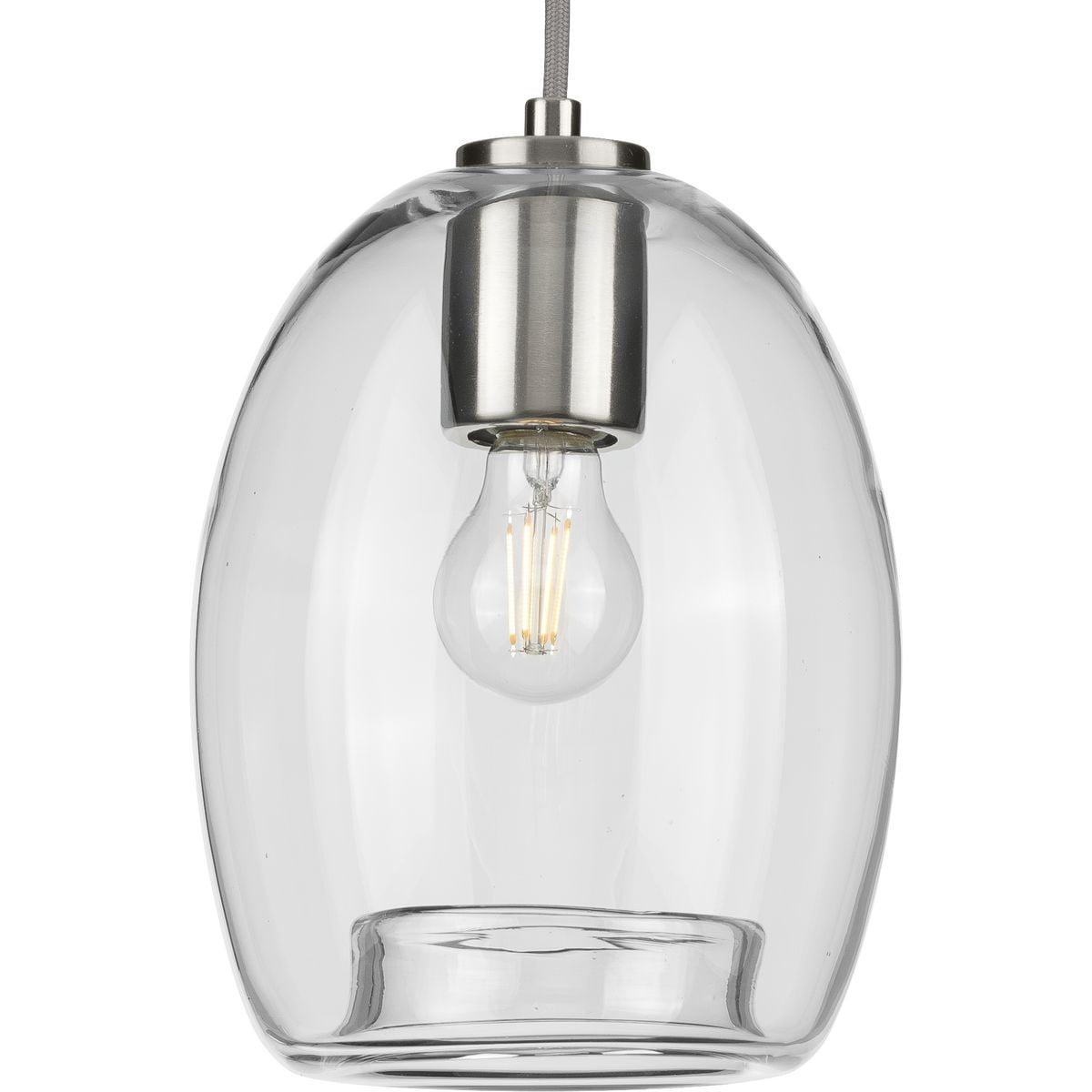 Progress Lighting Caisson 1-Light Mini-Pendant, Brushed Nickel, Clear Glass Shade