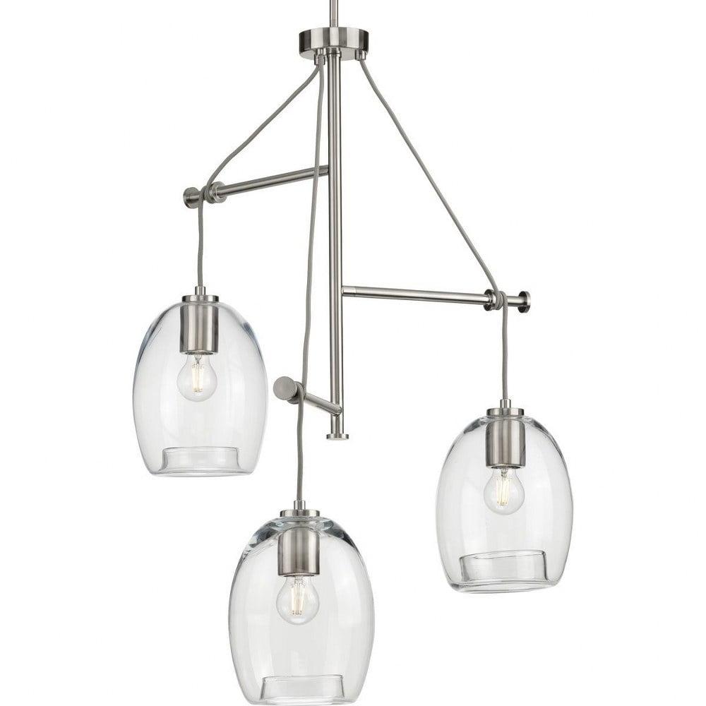 Progress Lighting, Caisson, 3-Light Pendant, Brushed Nickel, Clear Glass Shades Collection: Caisson, 3-Light Pendant, Brushed Nickel, Clear Glass