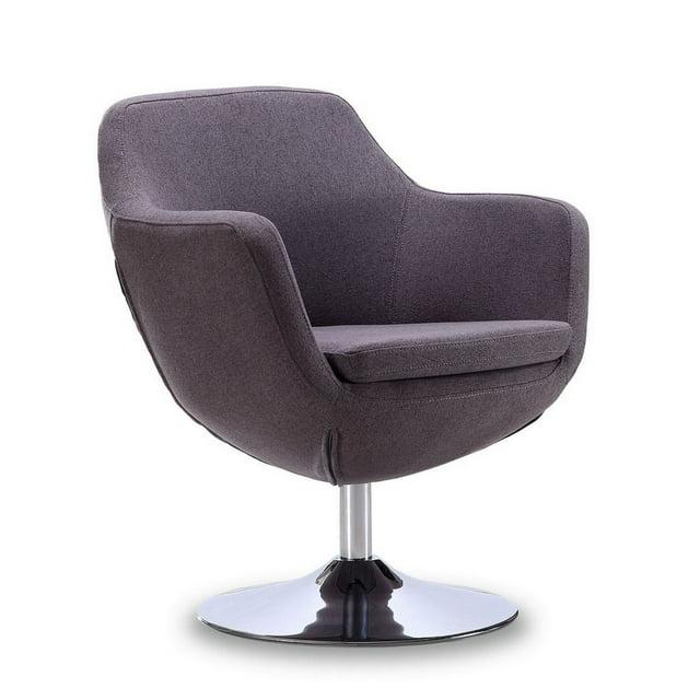 Caisson Twill Swivel Accent Chair Gray - Manhattan Comfort: Polished Chrome Base, Removable Cushion