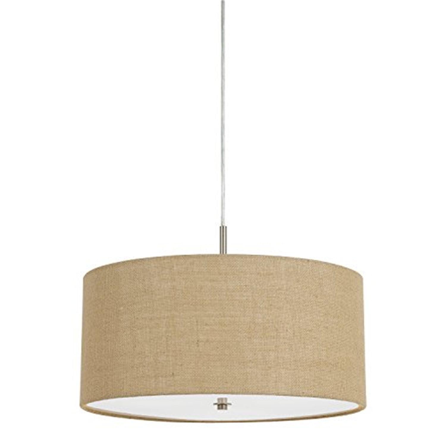 Cal Lighting 60W X 3 Addison Burlap Drum Pendant - Brushed Steel
