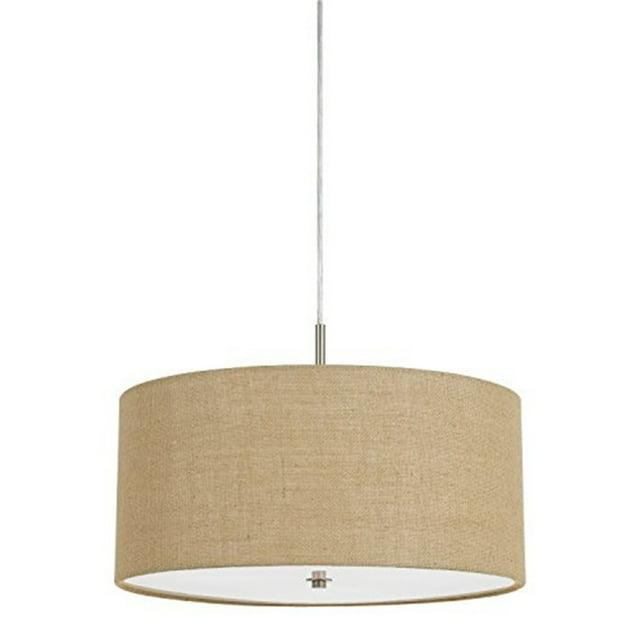 Cal Lighting 60W X 3 Addison Burlap Drum Pendant - Brushed Steel