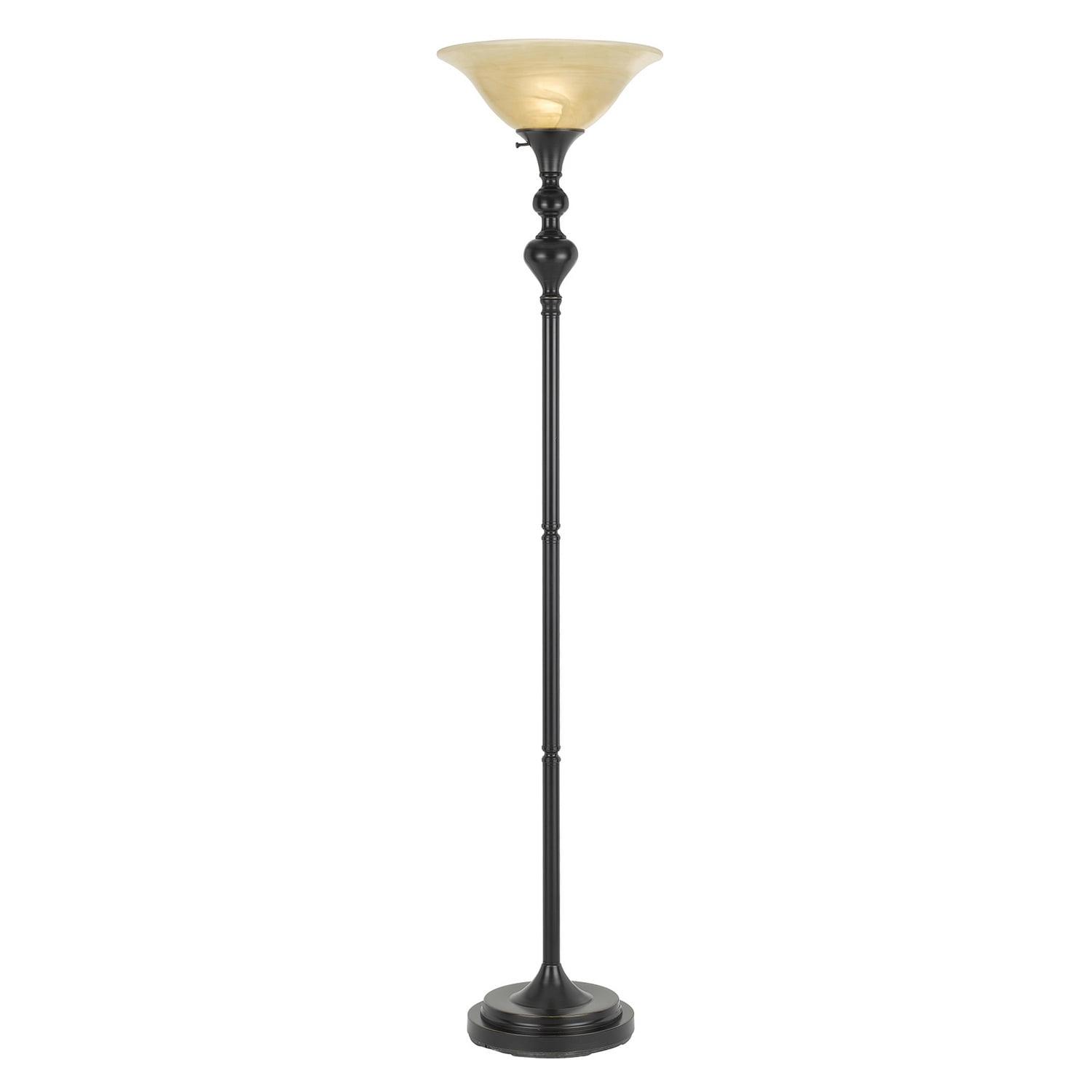 Alamo Bronze Metal Torchiere Floor Lamp with Glass Shade