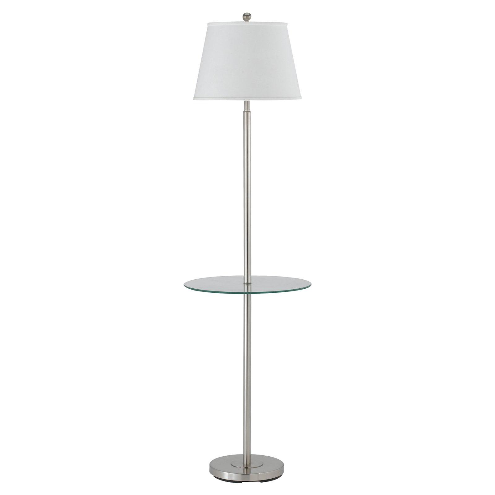 Andros Brushed Steel 60" Floor Lamp with White Shade and Glass Tray