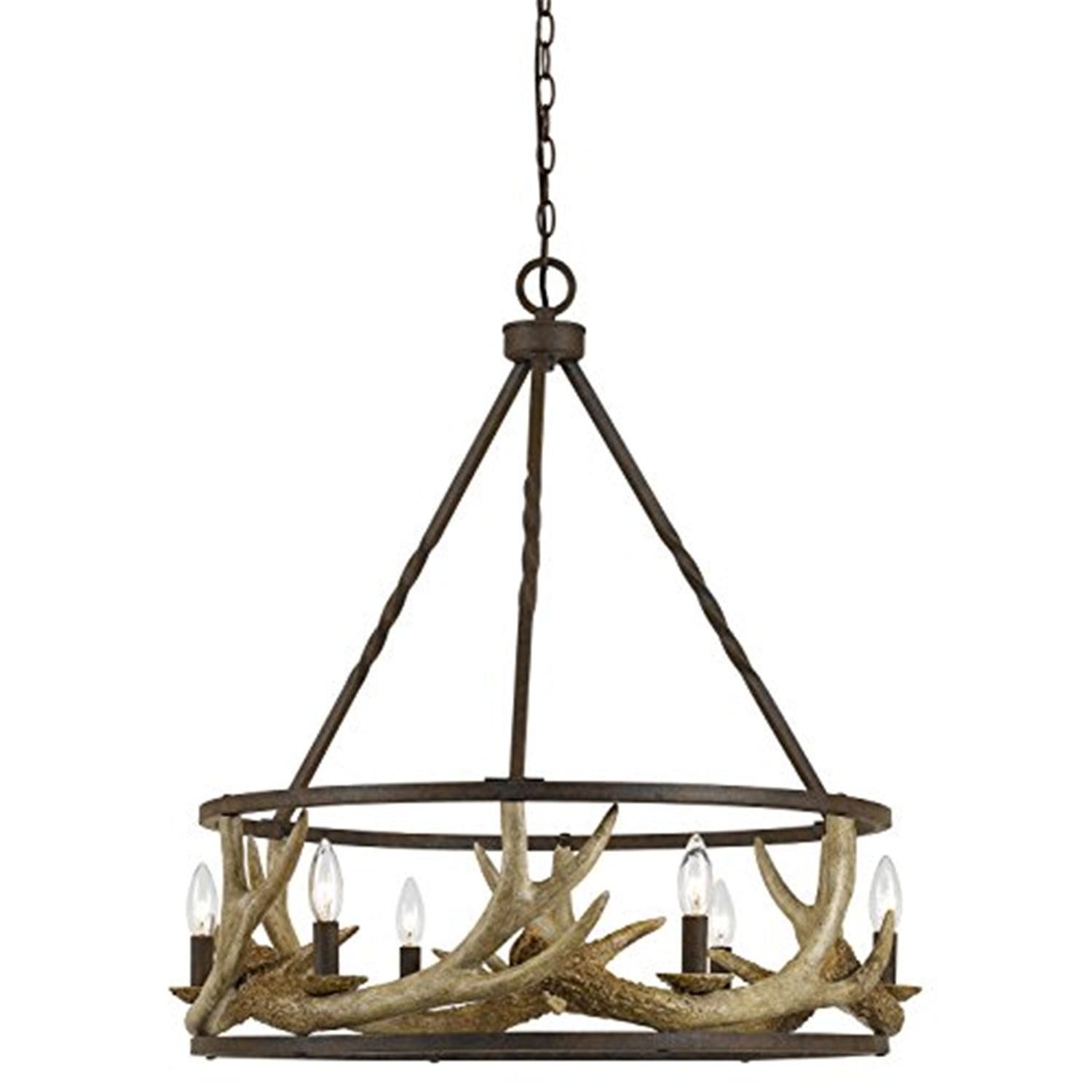 Rustic Antler Elegance 26" Metal & Resin Chandelier in Rust Brown