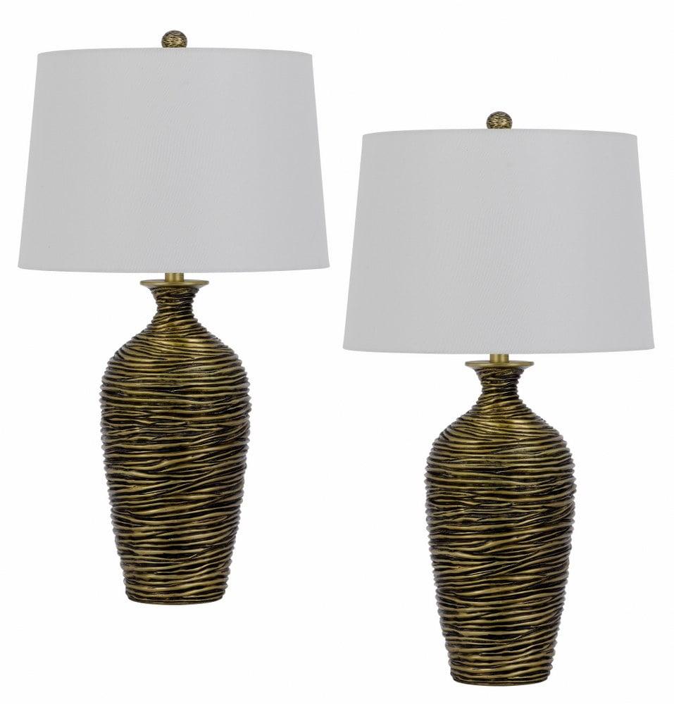150W 3-Way Aurora Resin Table Lamp with Hardback Taper Drum Fabric Shade, Antique Bronze