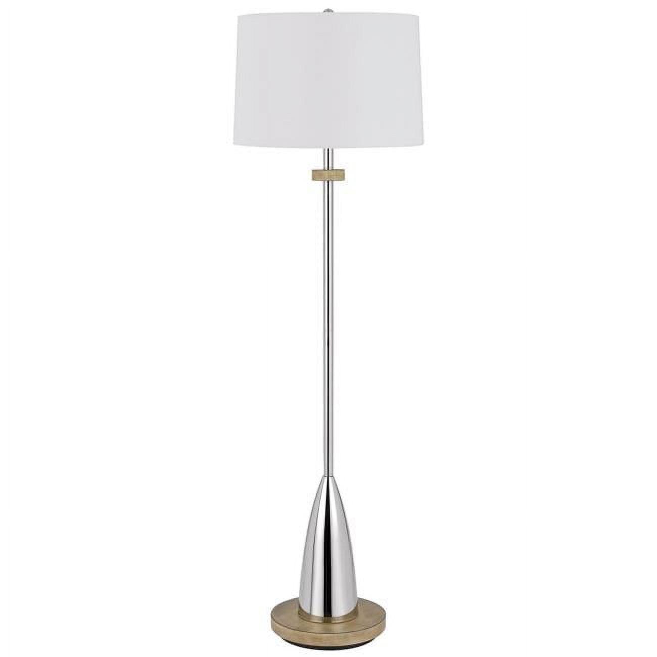 Lockport Chrome and Wood 61" Tall Floor Lamp with Linen Shade