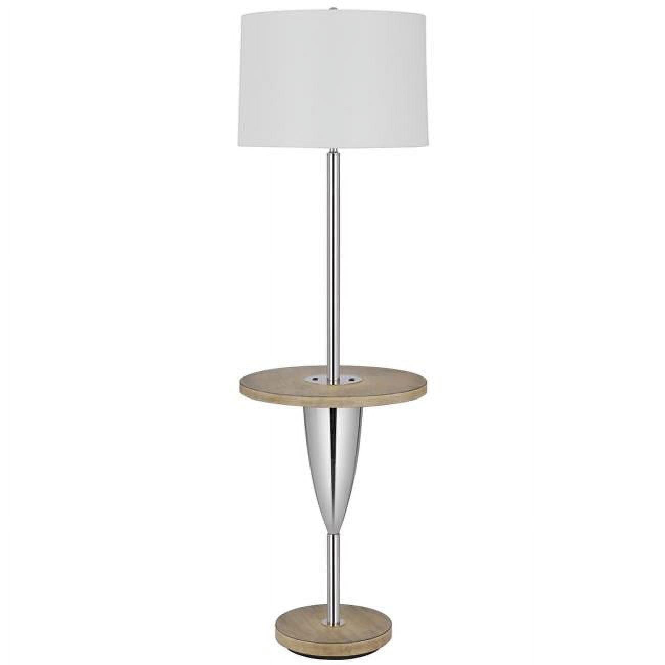 Chrome and Wood 3-Way Floor Lamp with Tray Table