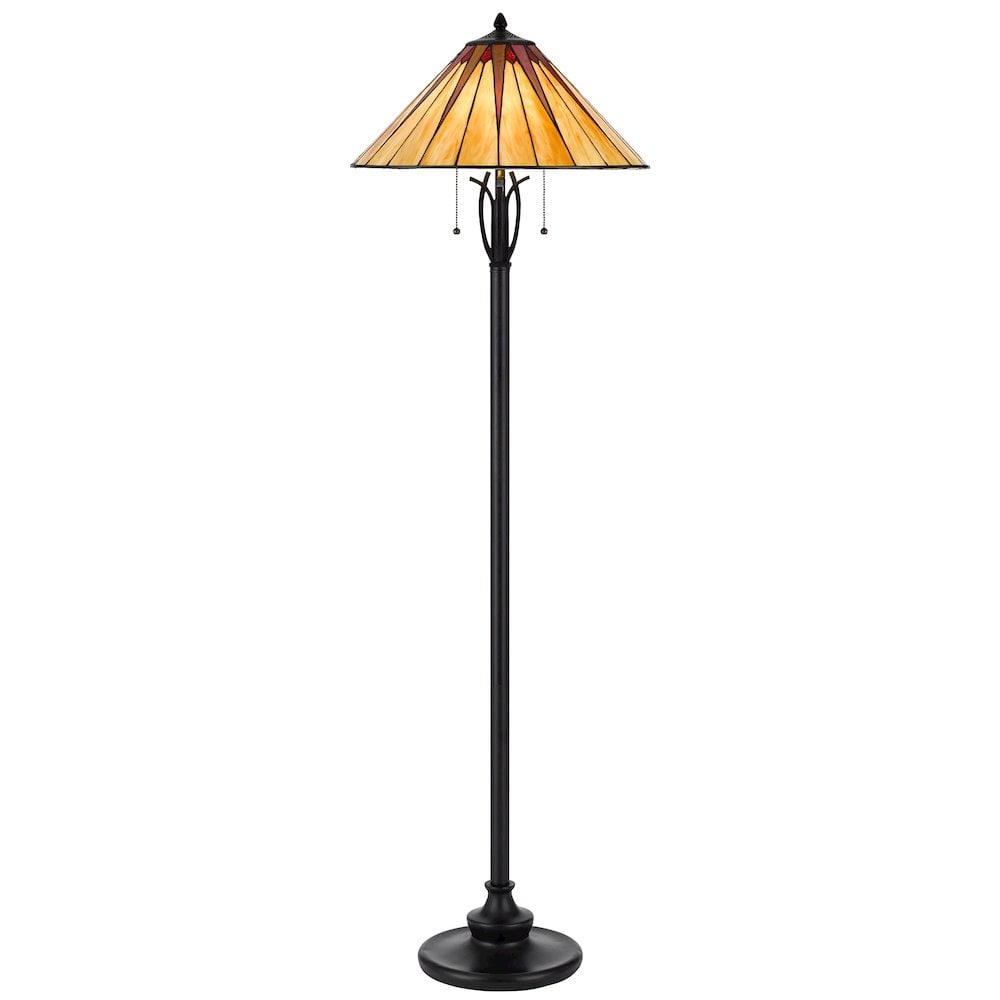 Artisanal Dark Bronze Stained Glass Tiffany Floor Lamp