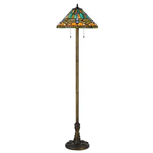 62.5&#34; Metal/Resin Floor Lamp with Tiffany Art Glass Shade Dark Bronze/Red - Cal Lighting