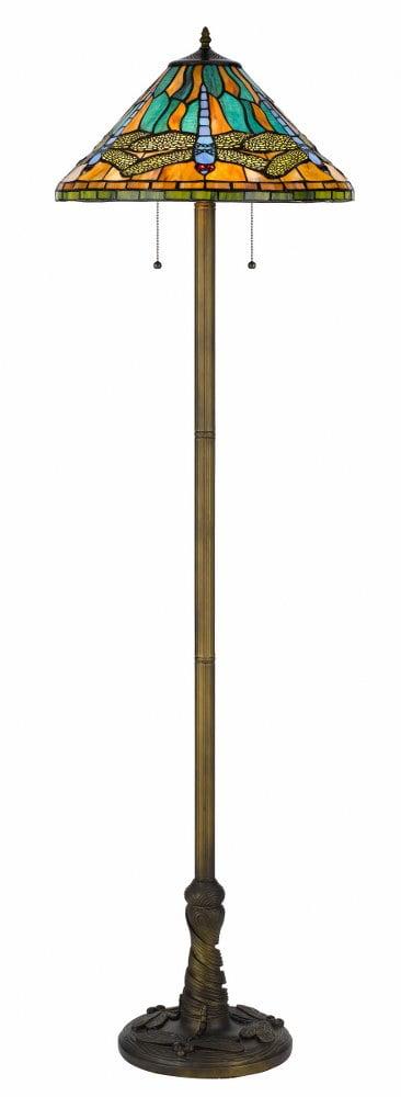 Tiffany-Style Art Stained Glass & Bronze Floor Lamp, 21.5" Height