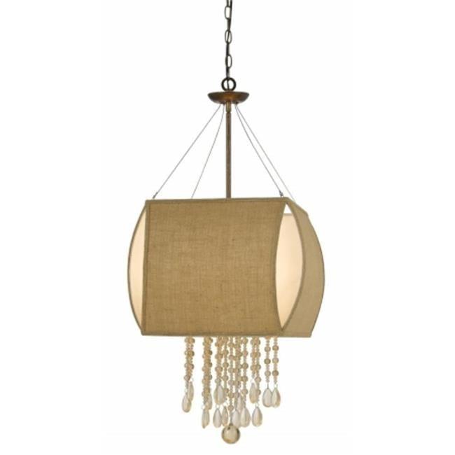 Elegant Copper 4-Light Ark Chandelier with Beige Fabric Shade