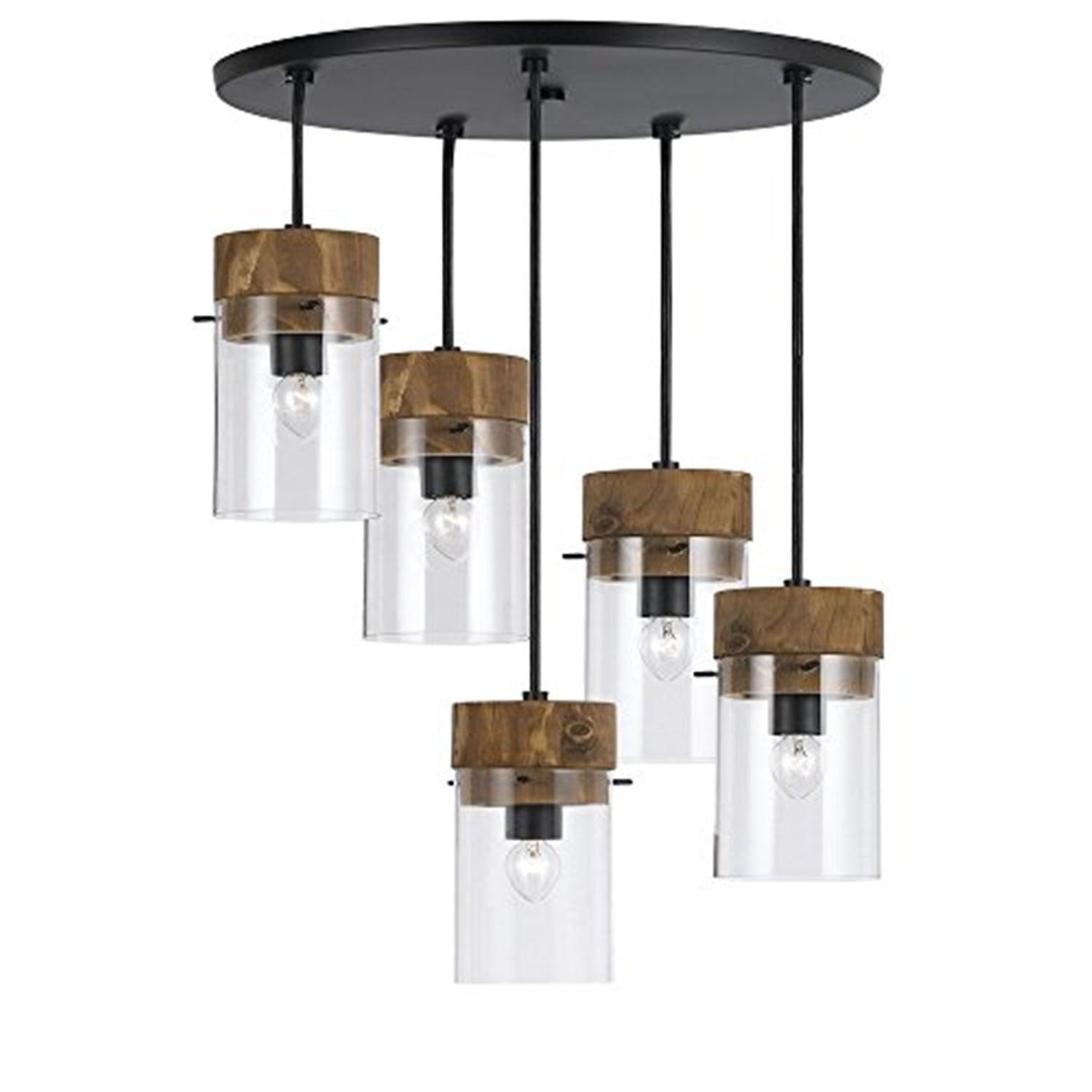 Spheroid 5-Light Clear Glass and Bronze Pendant Chandelier