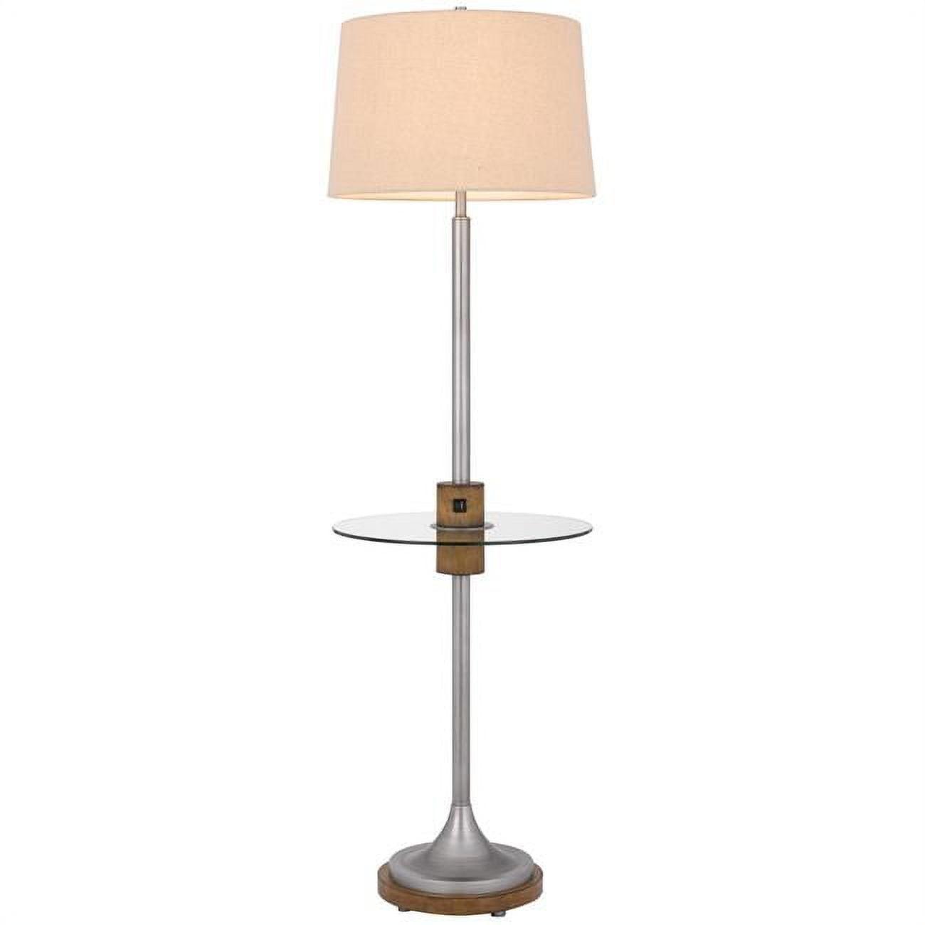 Silver Metal Floor Lamp with Glass Tray and USB Ports