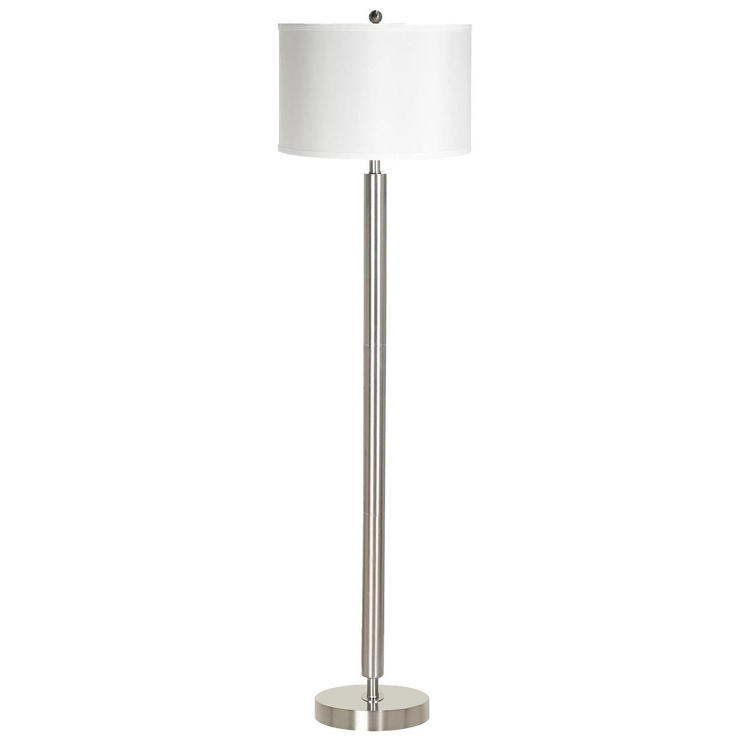 Sleek Brushed Steel 60'' Modern Floor Lamp with Fabric Shade