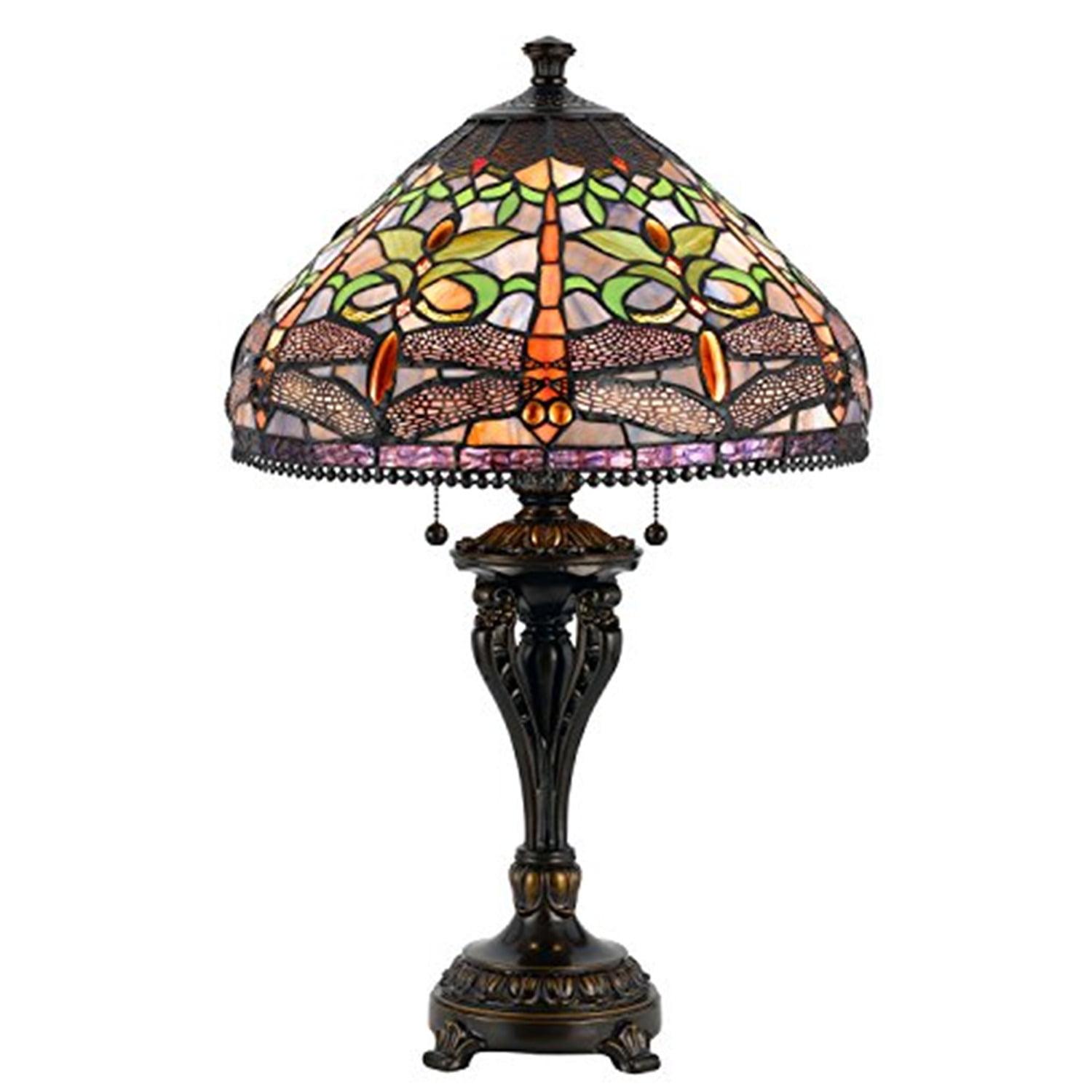 Elegant Tiffany Stained Glass 26" Table Lamp with Bronze Base
