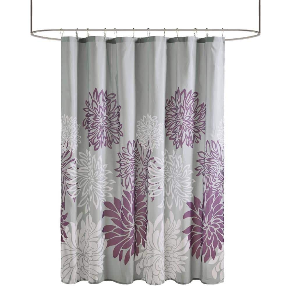 Caldwell Purple Floral Print Microfiber Shower Curtain