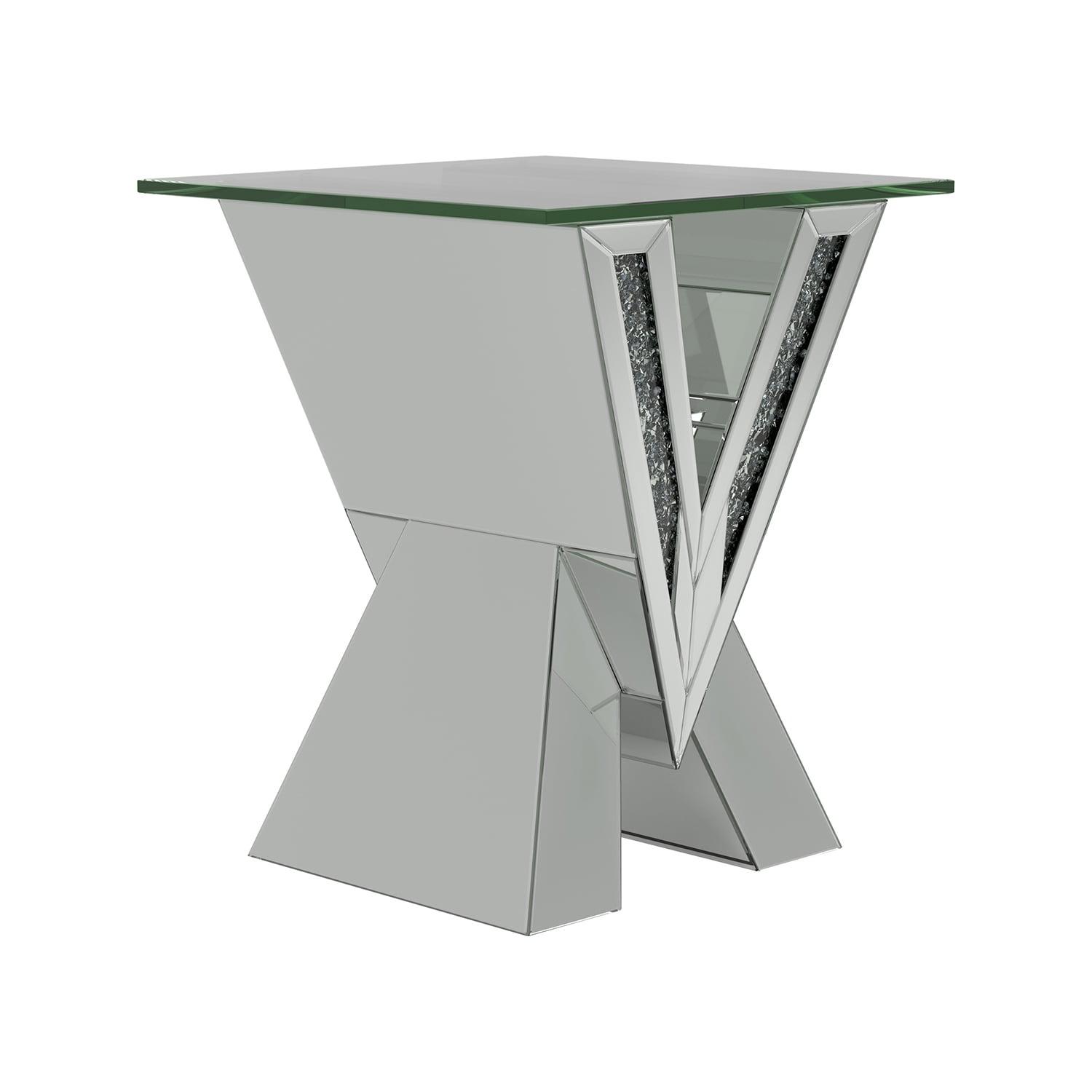 Vivien Silver V-Shaped Square Glass Top End Table