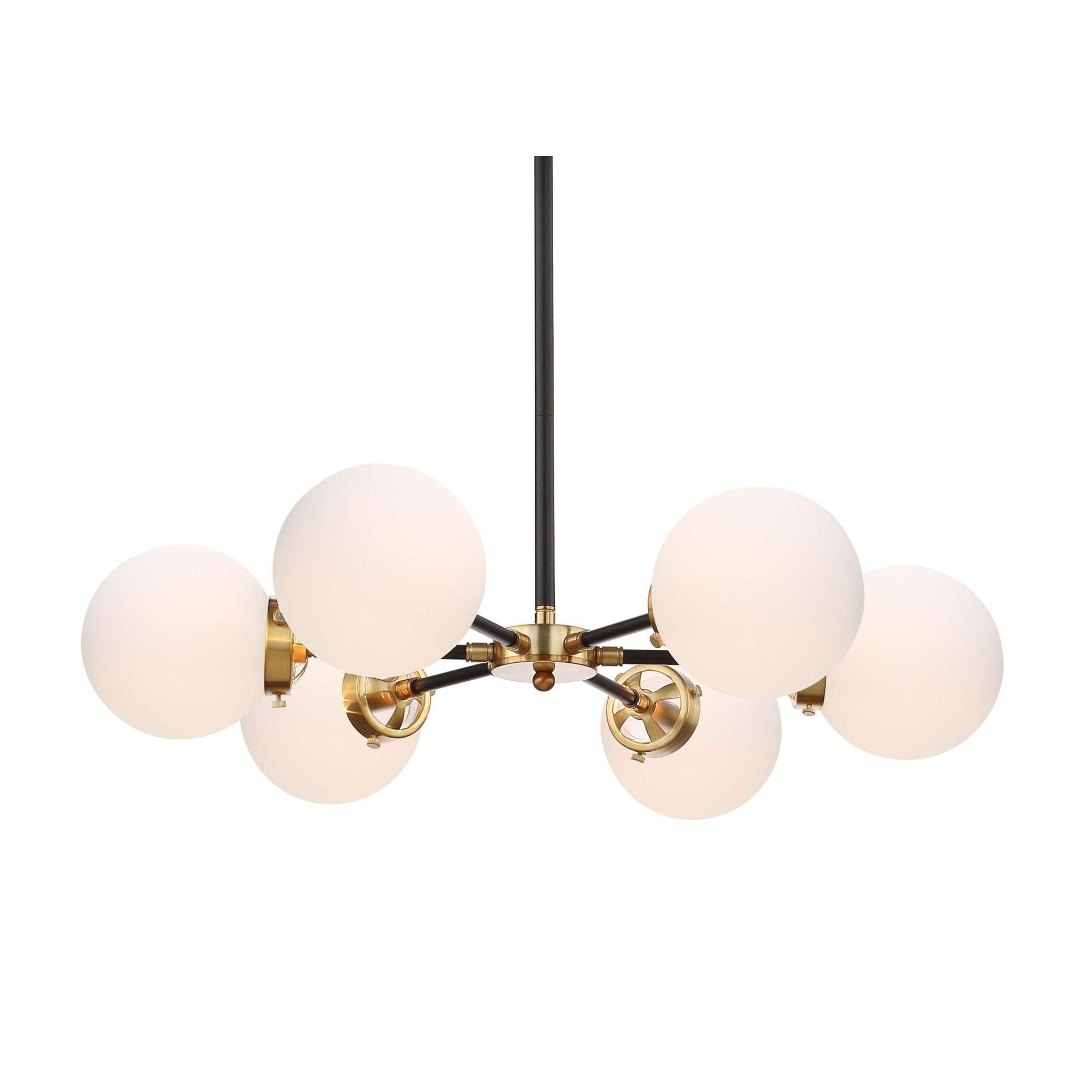 Caleb Adjustable 6-Light 28" Brass Cluster Chandelier, Brass Gold/Black