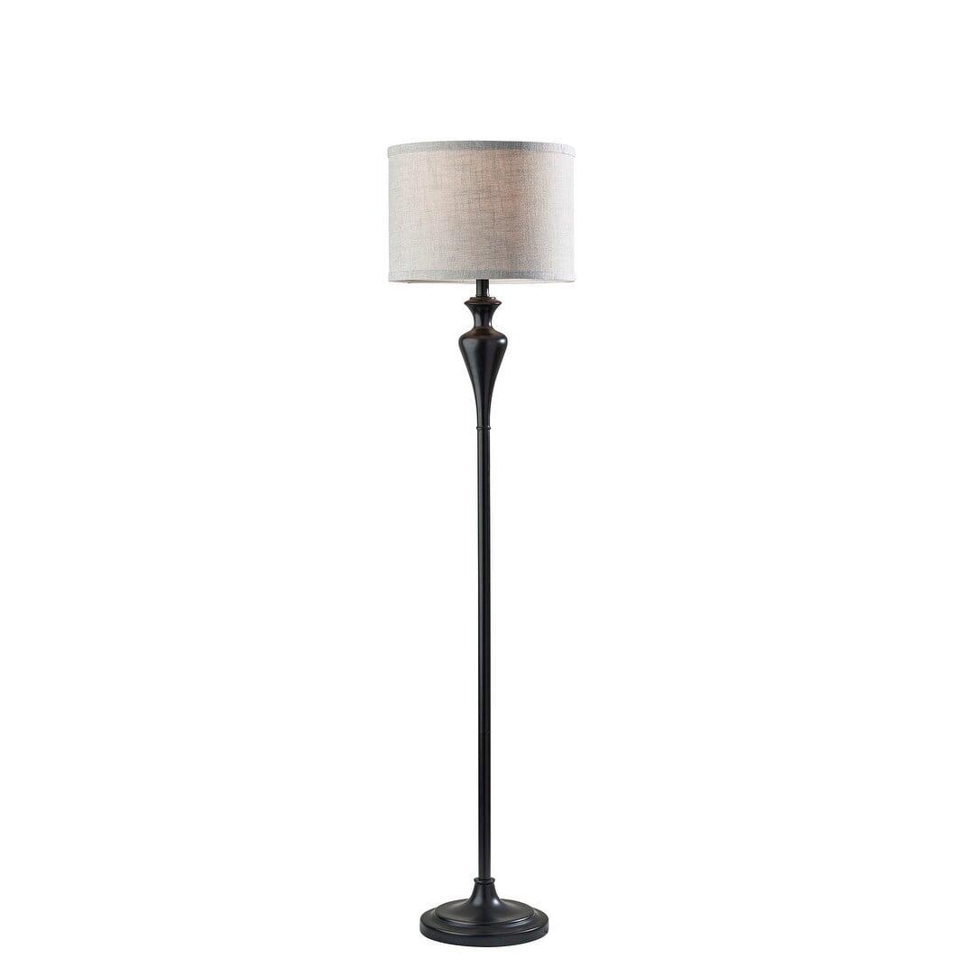 Edison Black Metal Floor Lamp with Grey Fabric Shade