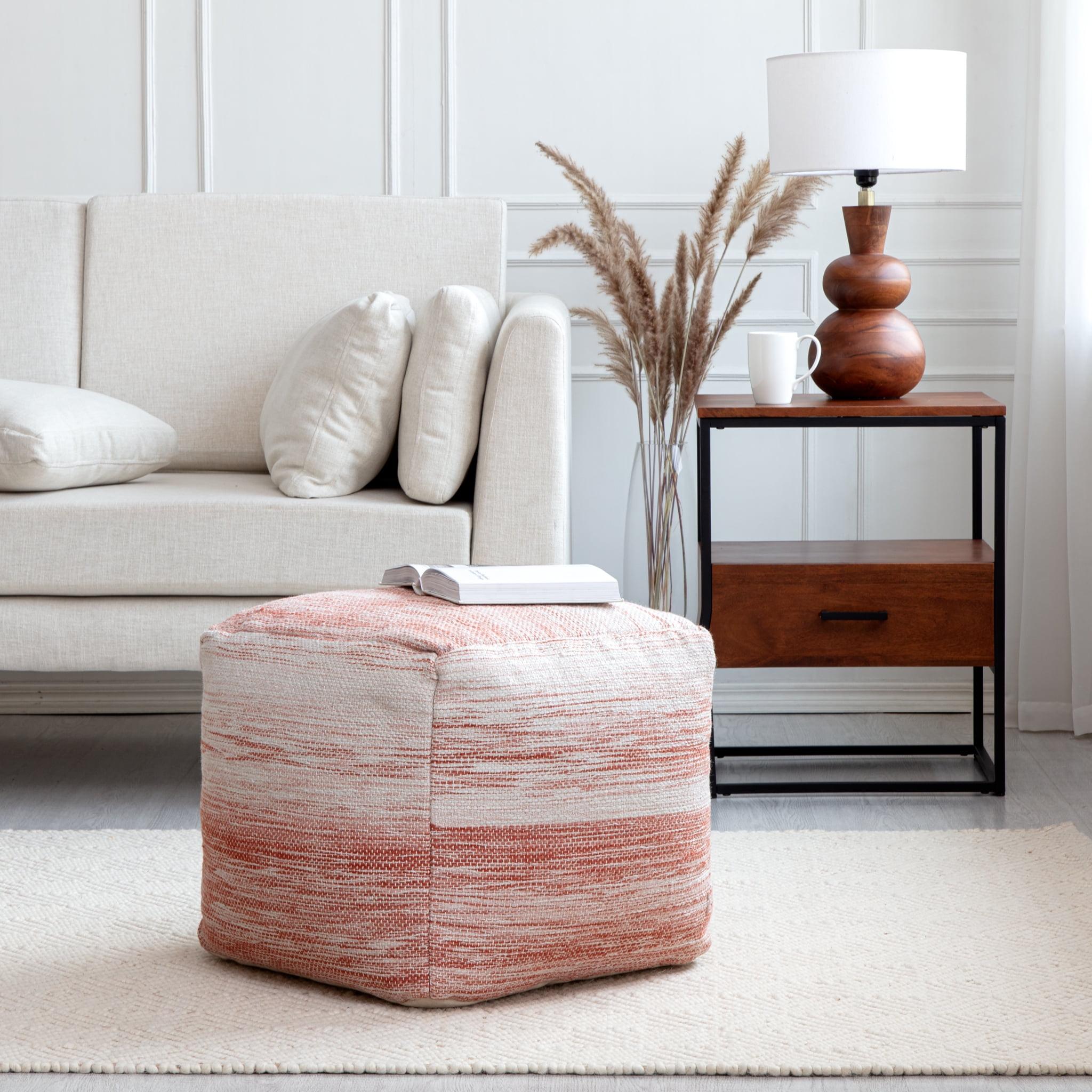 Caledonia Square 21" Red & Ivory Handmade Pouf Ottoman