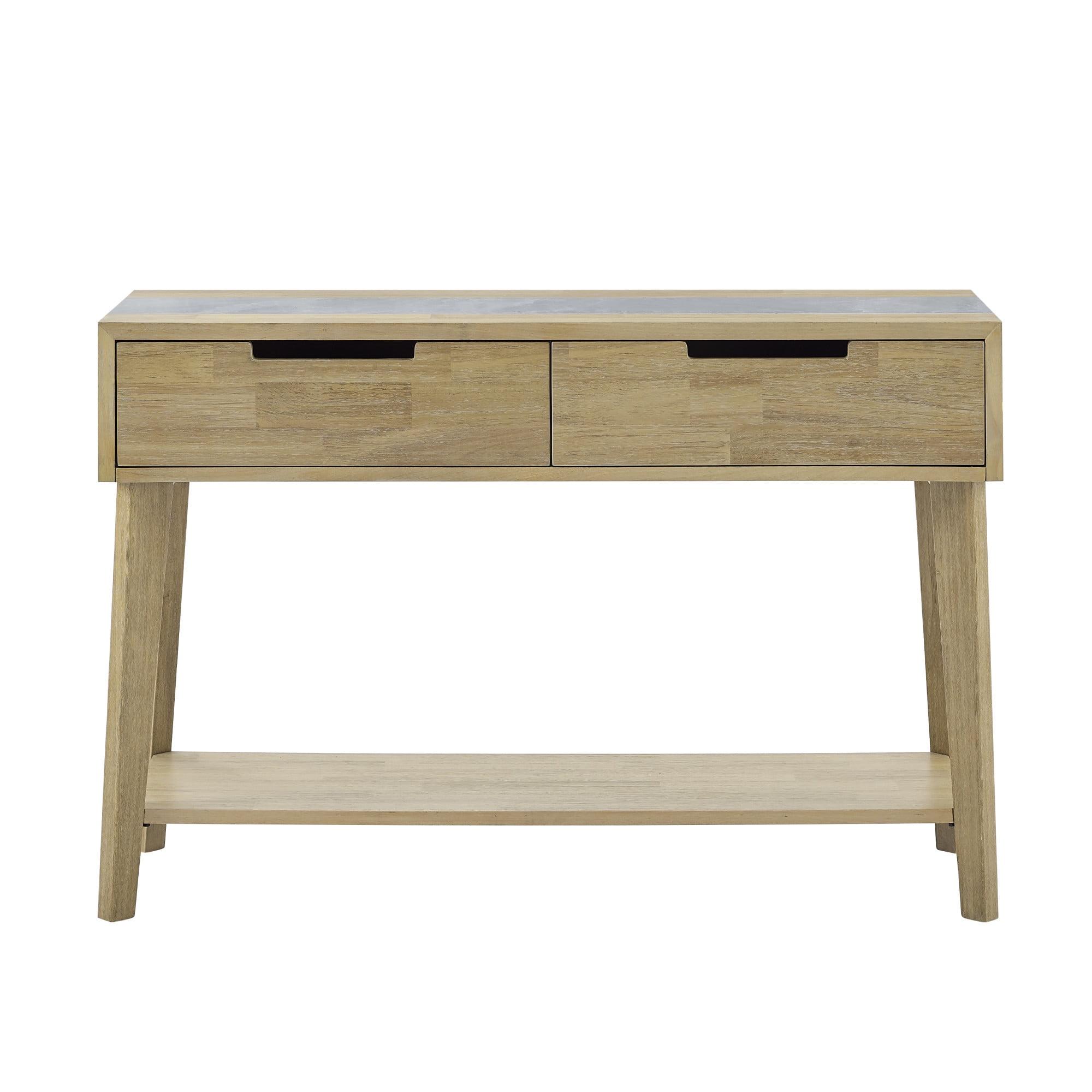 Calgary Natural Acacia and Gray Stone Sofa Table with Storage