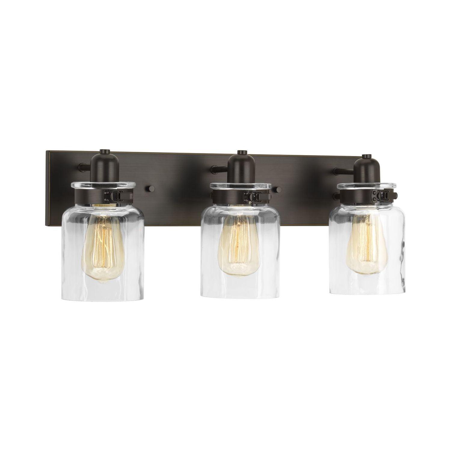 Progress Lighting Calhoun 3-Light Bath Vanity, Steel, Antique Bronze, Clear Glass Shade