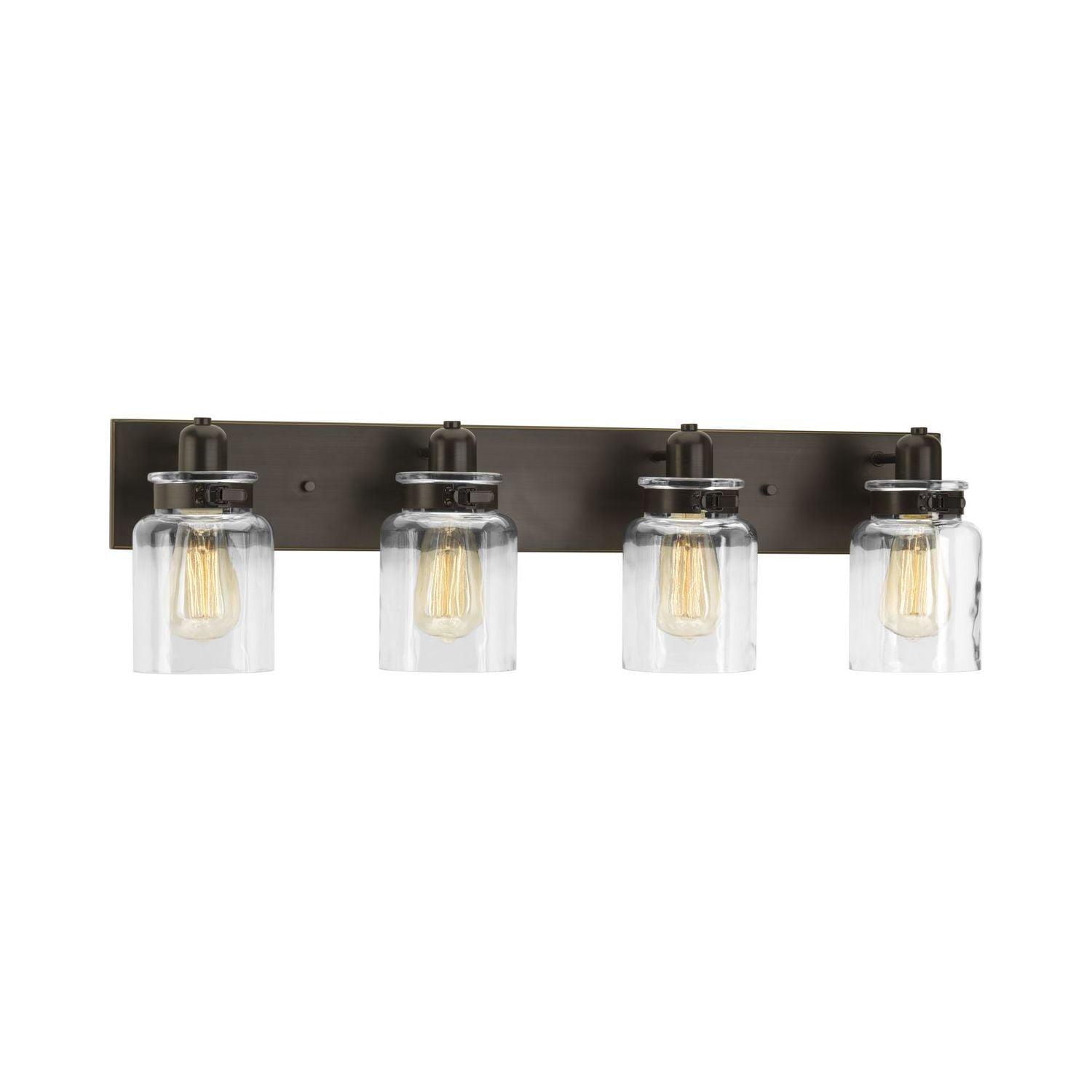 Calhoun Antique Bronze 4-Light Apothecary Glass Bath Vanity Fixture