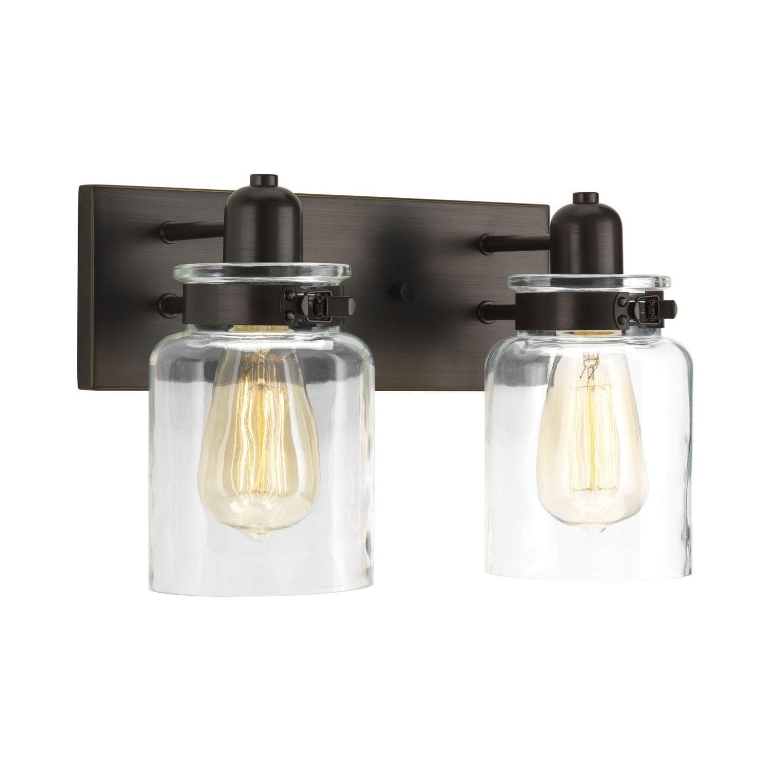 Progress Lighting Calhoun 2-Light Bath & Vanity, Steel, Antique Bronze, Clear Glass Shade