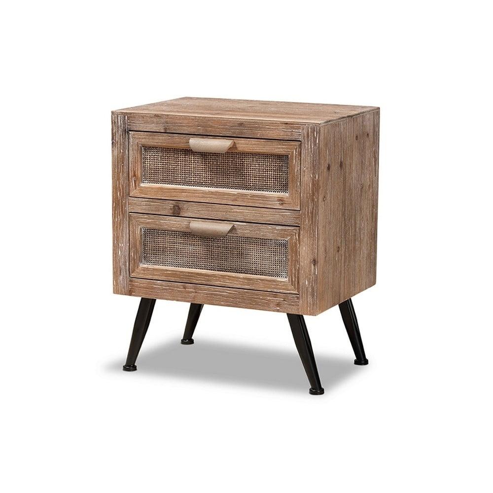 Calida Wood and Rattan 2 Drawer Nightstand Brown - Baxton Studio