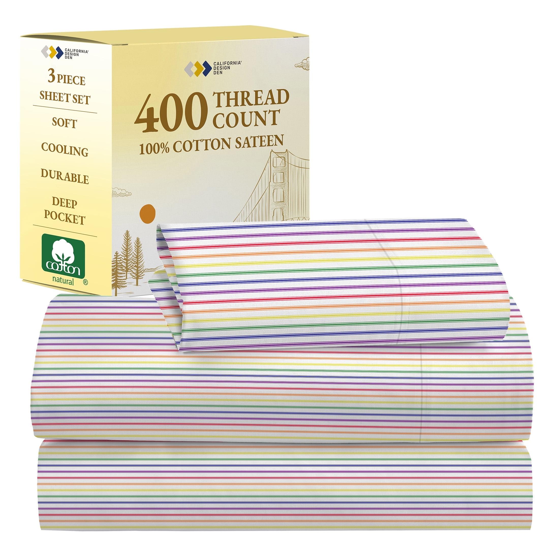California Design Den Rainbow Stripe Twin Bed Sheets Set for College Dorms, Kids & Adults, Soft 100% Cotton
