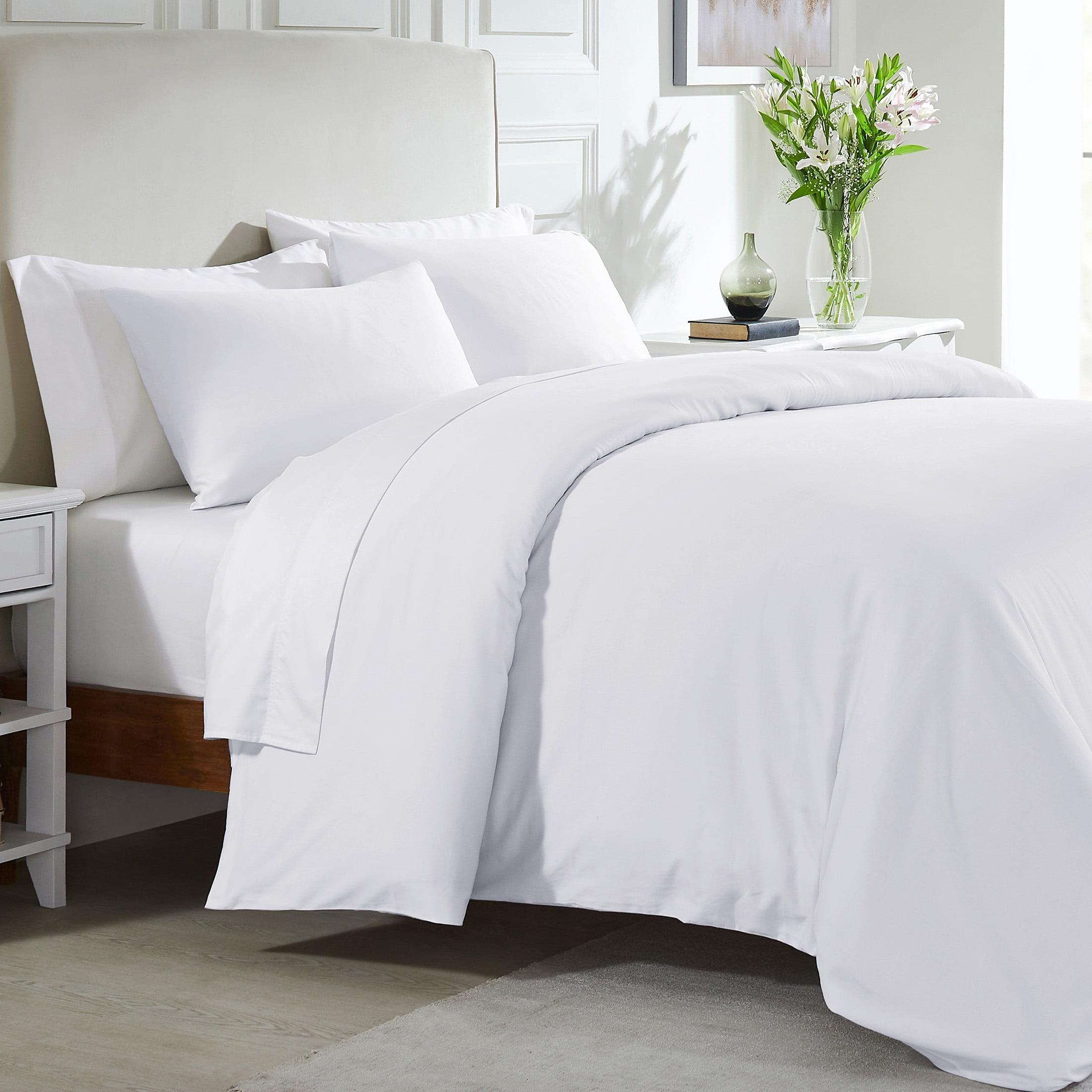 100% Cotton Duvet Cover Set - Premium 400 Thread Count, , Smooth Sateen Weave, Button Closure and Corner Ties (3 Piece, Pure White, Oversized King)