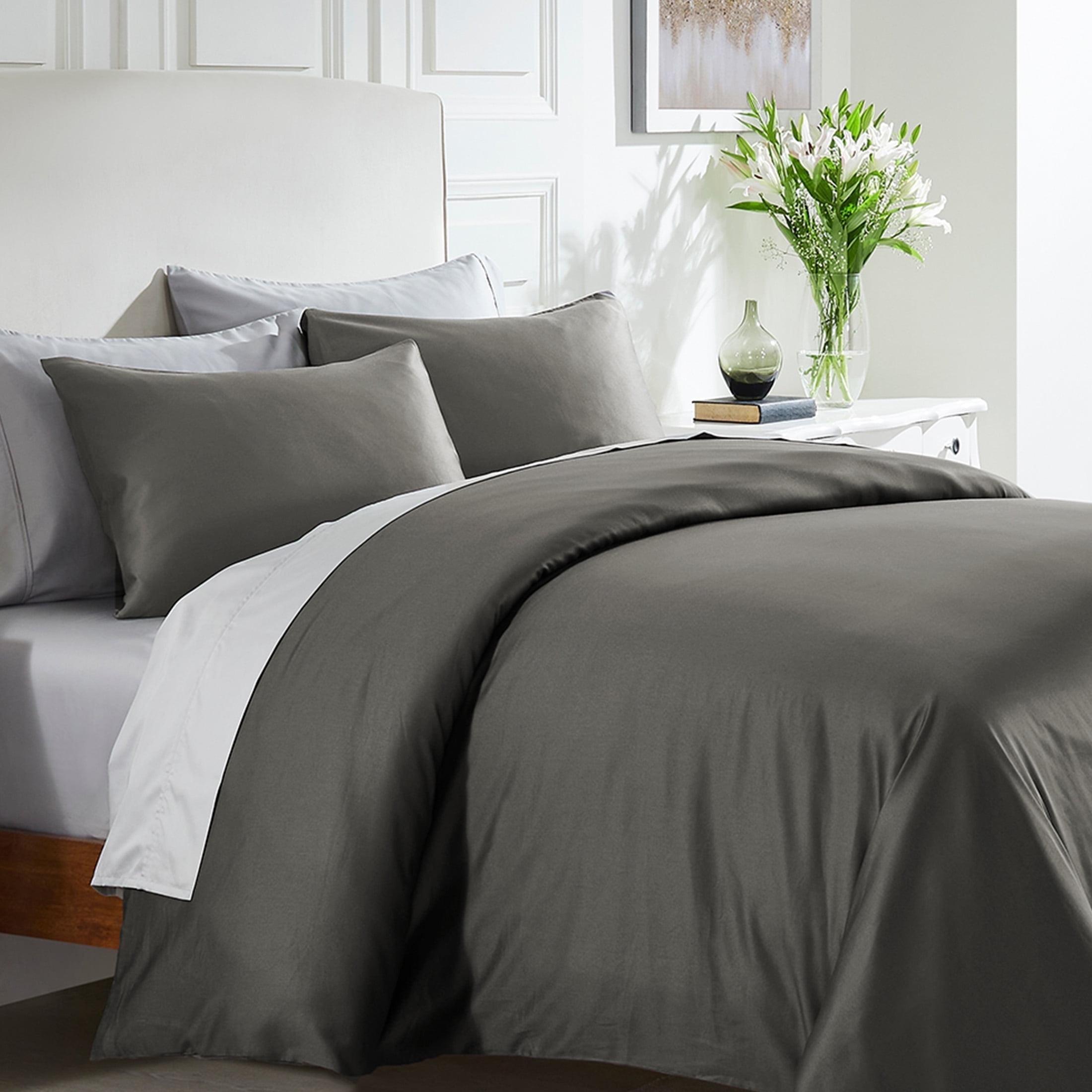 Gray Queen Size Cotton Sateen Duvet Cover Set