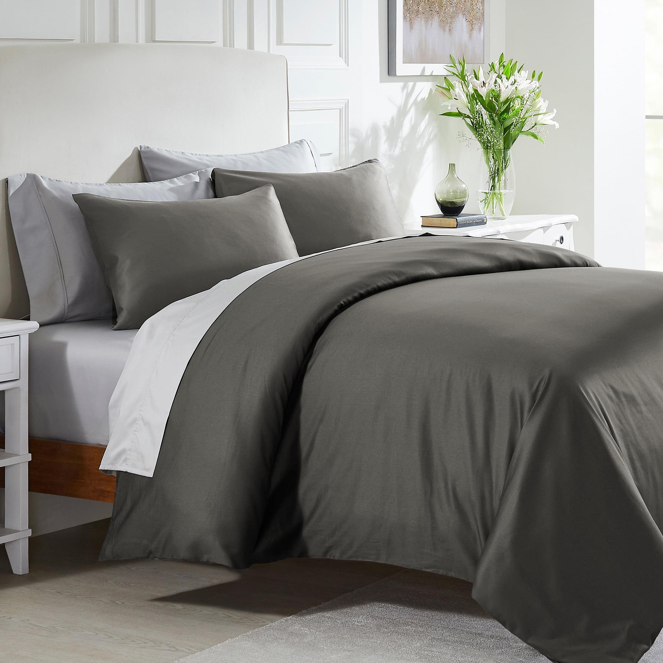 Dark Gray Duvet Cover Full / Queen - 400 Thread Count , 100% Pure Cotton Comforter Cover and Two Pillow Shams, with Button Closure and Corner Ties