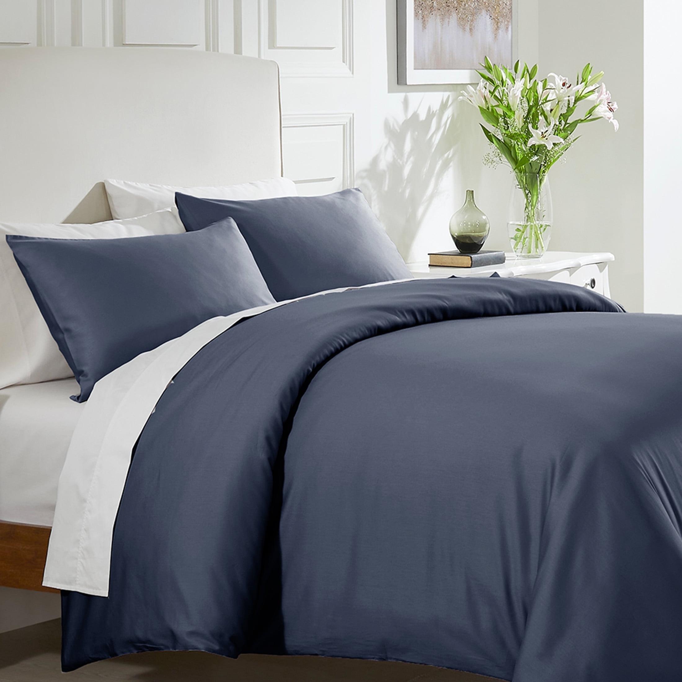 Navy Blue Cotton Sateen Queen Duvet Cover Set