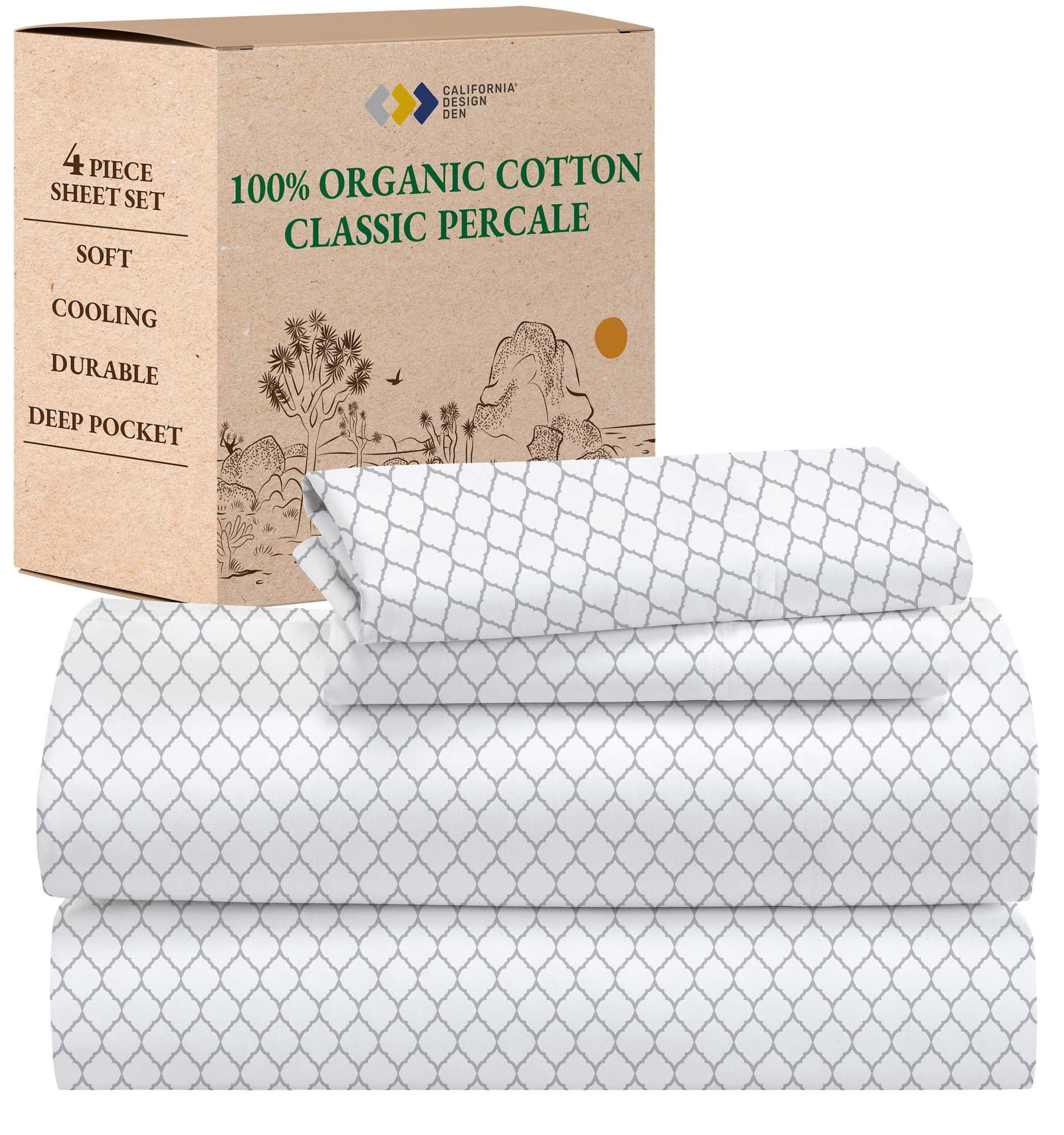 California Design Den 4-Piece Printed Full Sheets Set - 100% Organic Cotton Percale, Deep Pocket, - Quatrefoil Grey