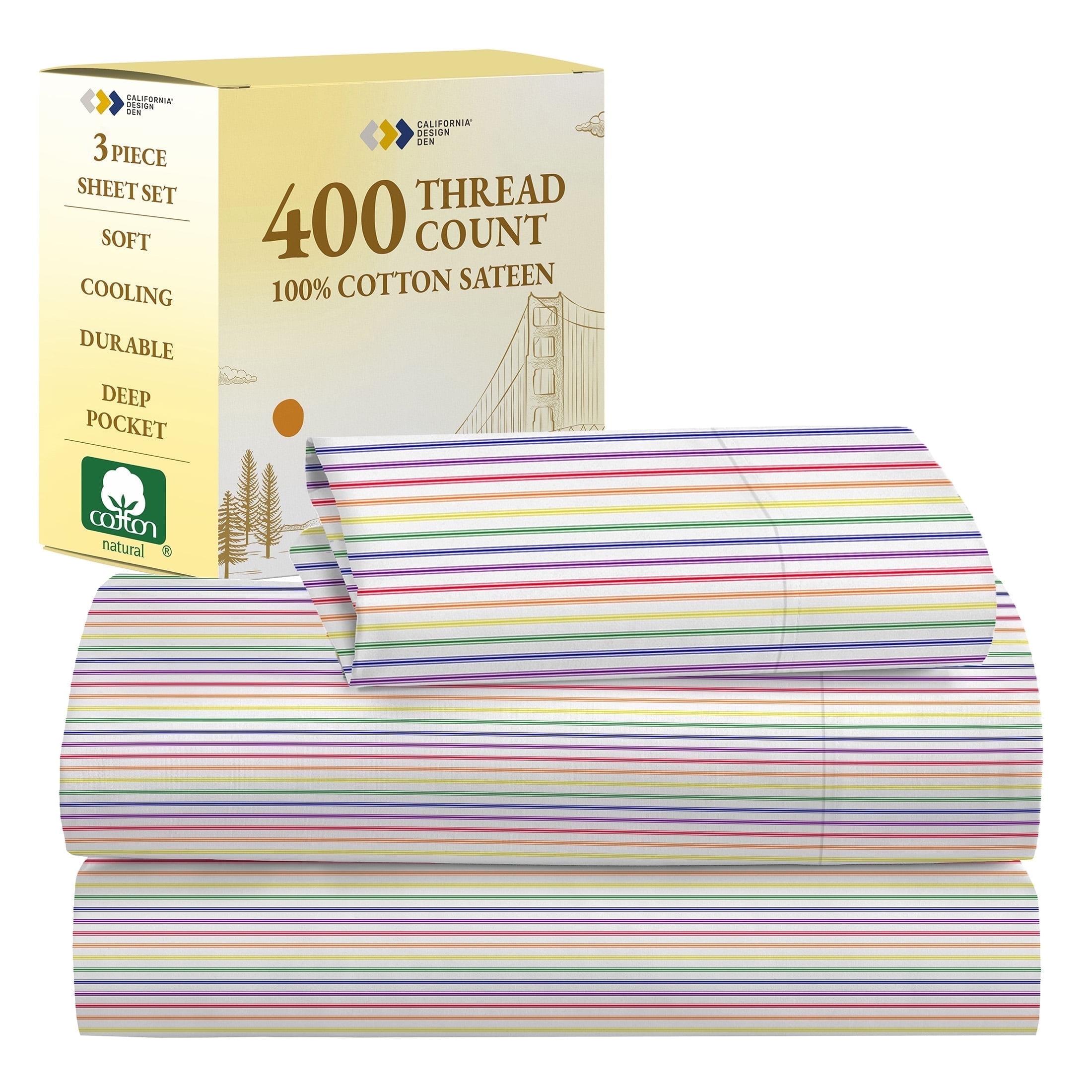 California Design Den Rainbow Stripe Twin Bed Sheets Set for College Dorms, Kids & Adults, Soft 100% Cotton